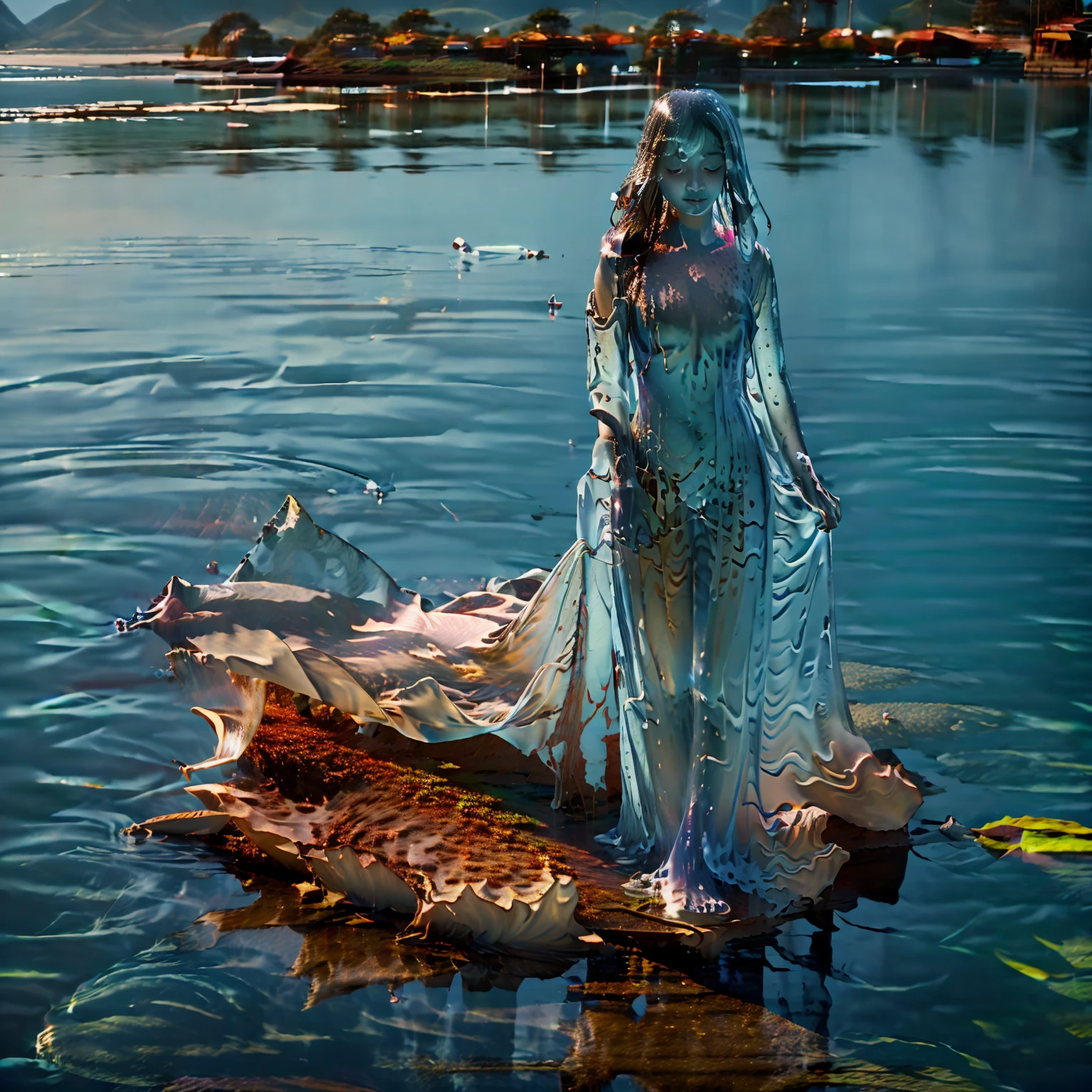 Highest image quality, goddess standing on the water surface,