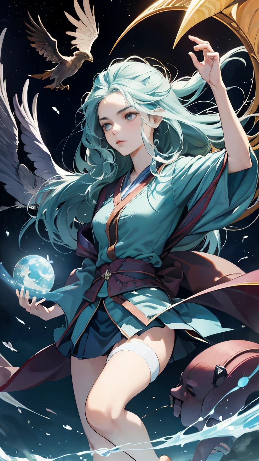 Leonora Carrington, Takeo Takei, Eduardo García Benito, Surreal, mysterious, strange, fantastical, fantasy, Sci-fi, Japanese anime, phoenix in the diamond, ore collector's miniskirt beautiful girl, perfect voluminous body, specimen classroom, detailed masterpiece hyper realistic sharp focus