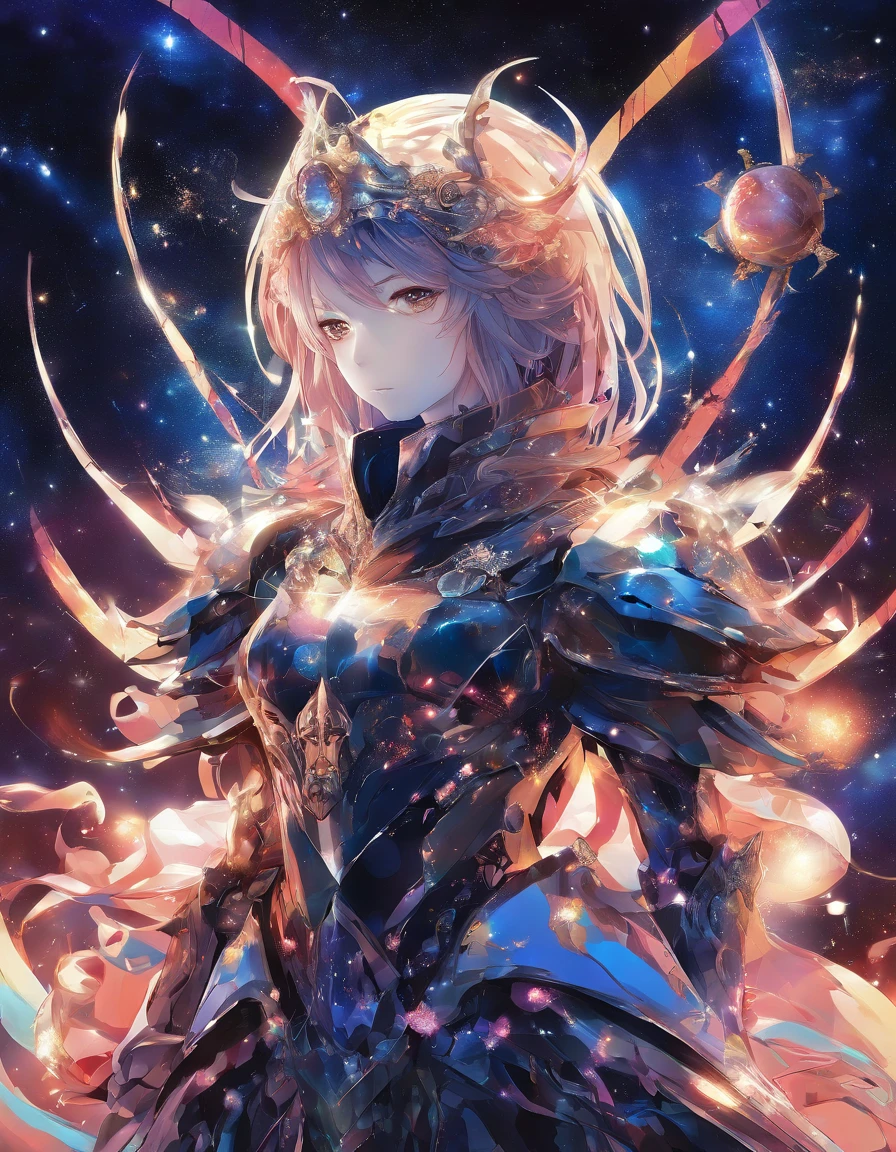Cosmic Fallen Knight, cinzas cosmicas, estranho, assustador, cores muito brilhantes, light particles, com luz brilhante, Mshiff, Arte do papel de parede, Papel de parede UHD, artistic, intrincado