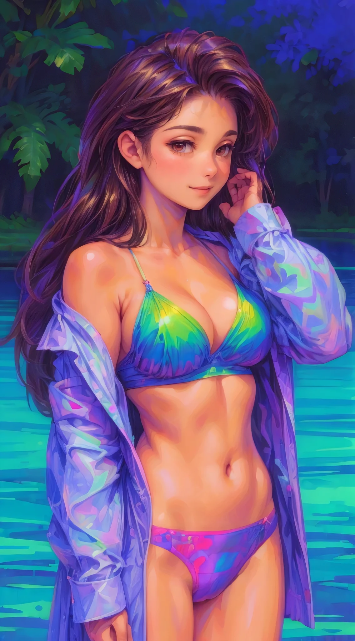(best quality,4k,8k,highres,masterpiece:1.2),ultra-detailed,(realistic,photorealistic,photo-realistic:1.37),illustration by artgerm and alphonse mucha, attractive woman, perfect body, (big breasts), hyperfeminine curves, cute and playful pose, vibrant, expressive