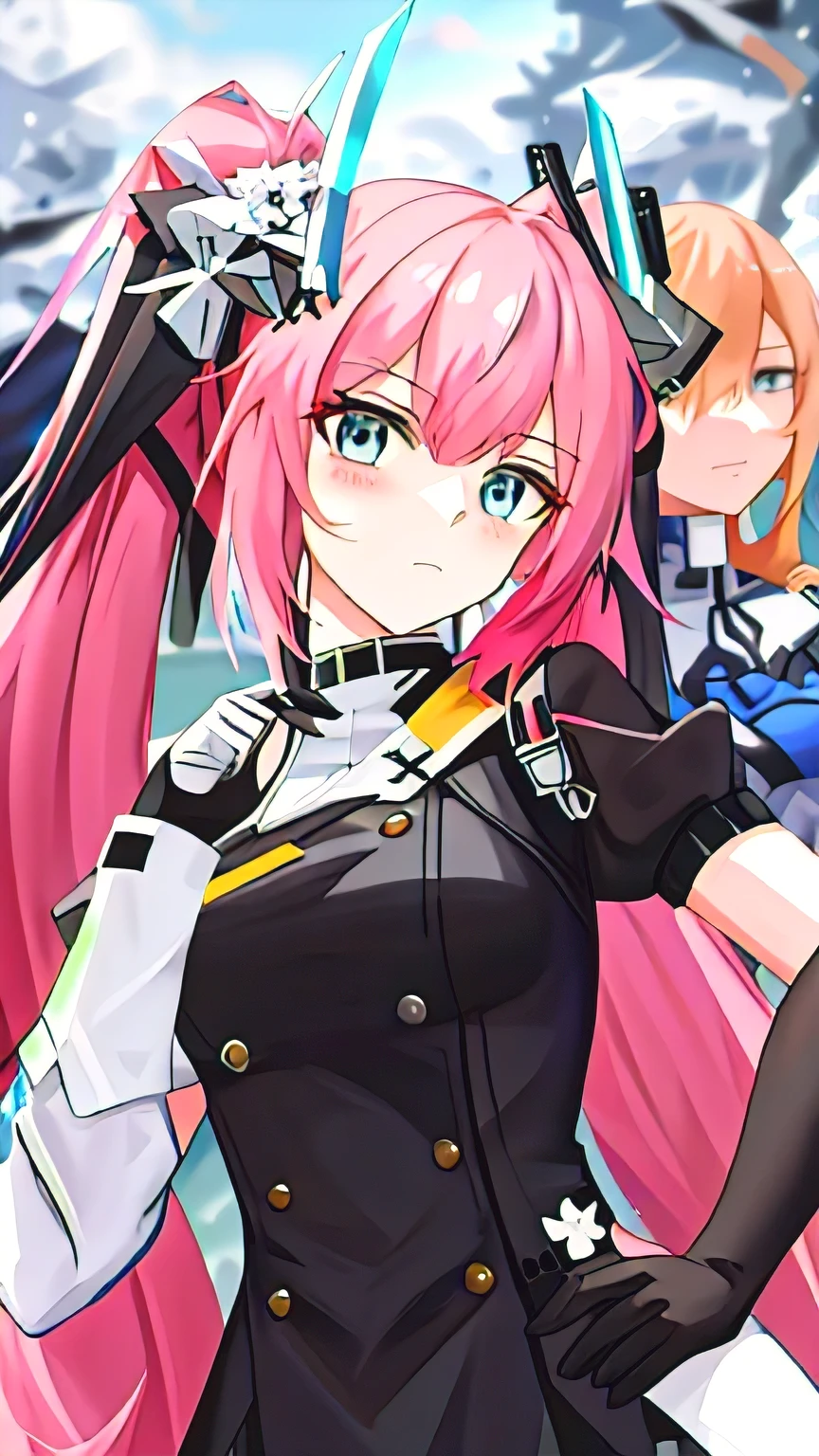 anime girl with pink hair and blue eyes holding a sword, from the azur lane videogame, azur lane style, fine details. girls frontline, characters from azur lane, from girls frontline, girls frontline cg, girls frontline style, from arknights, best anime 4k konachan wallpaper, girls frontline universe, girls frontline