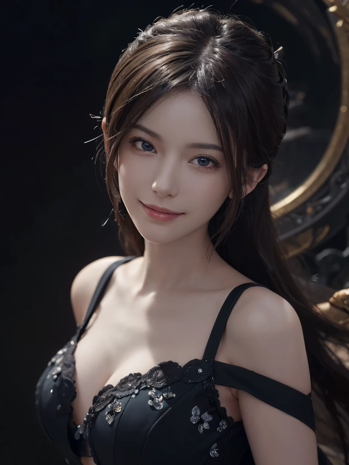 (surreal) , (figure), (increase resolution), (8K), (very detailed), (best figure), (detailed and beautiful eyes), (highest quality), (Super detailed), (masterpiece), (wallpaper), (detailed face), alone,1 girl, view audience, delicate details, detailed faces, in the dark, deep shadow, discreet key,Pure erotic face ace_V1, smile,