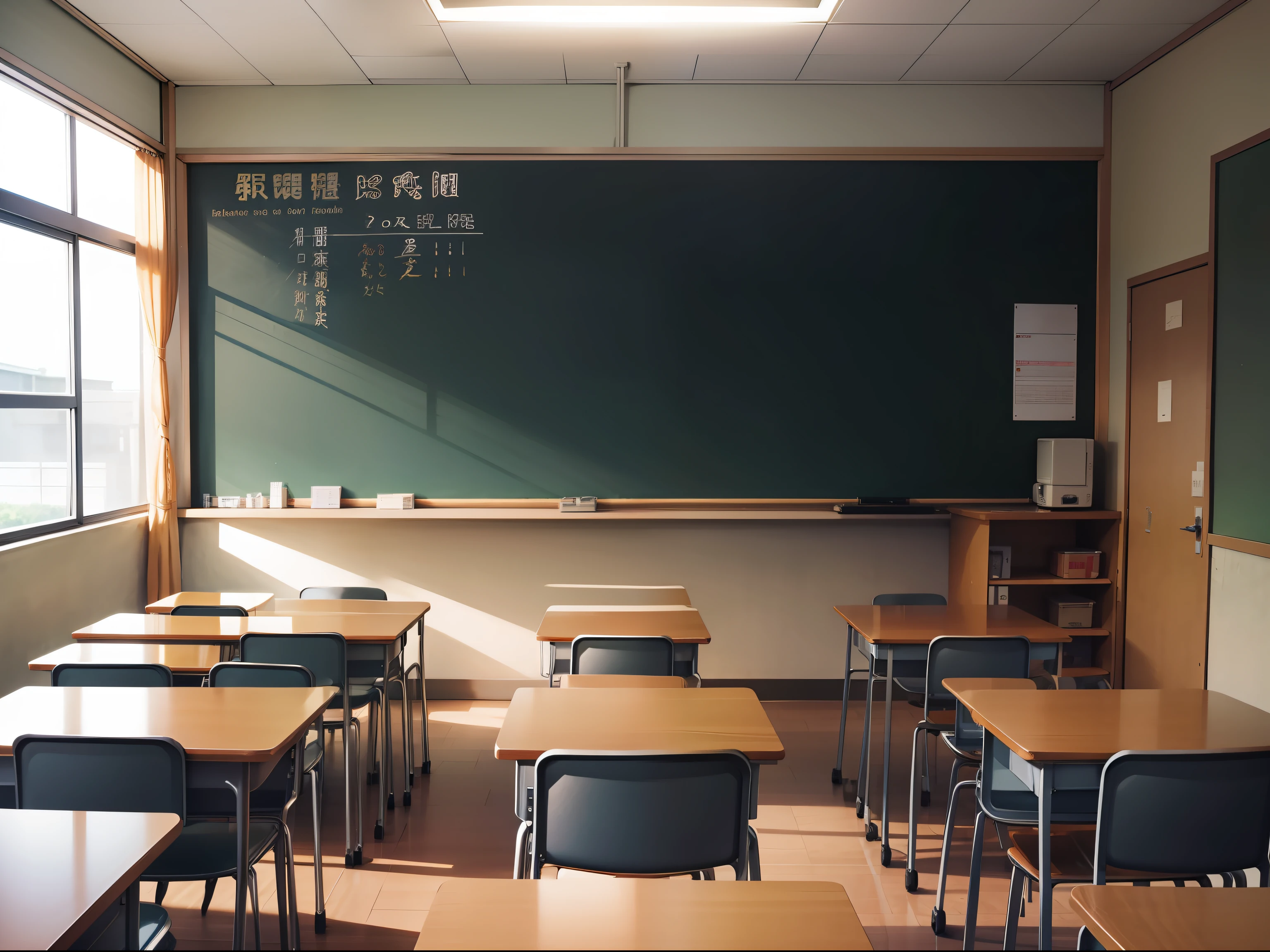 Japanese general high school、Junior high school classrooms，There are 30 students，facing blackboard，Adachi Hikaru comic style。