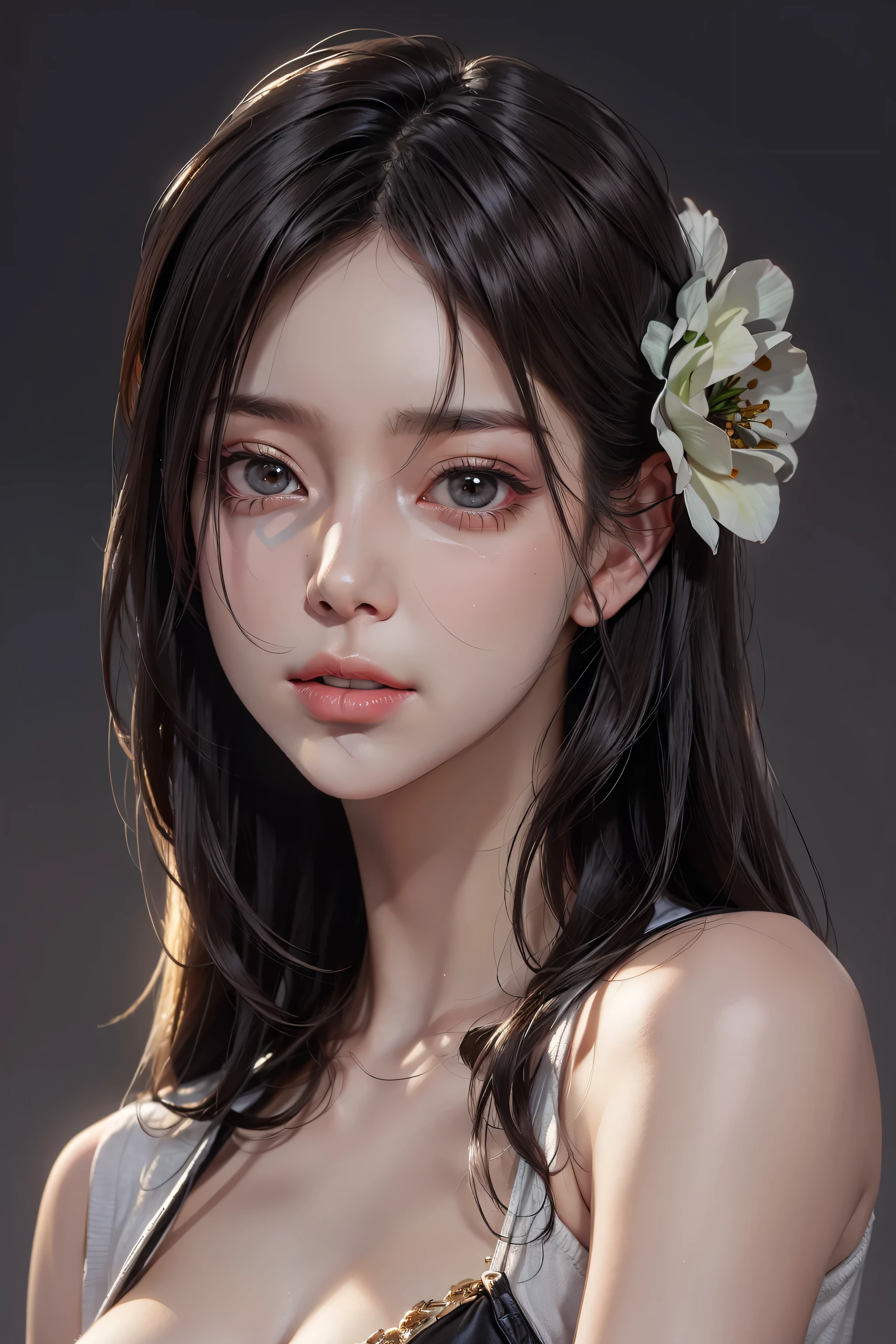 (Representative works: 1.3), (8K, realistic, RAW photo, best image quality: 1.4), (30 year old mature woman),small face, beautiful face, (realistic face),no makeup、natural makeup、light makeup、 (Dark brown, short hair: 1.3), beautiful hairstyle, realistic eyes, detailed and beautiful eyes, (realistic skin), beautiful skin, (sweater),、Bust A cup、 confused, charm, 超High resolution, Super realistic, High resolution, golden ratio, ff tifa、gray background、