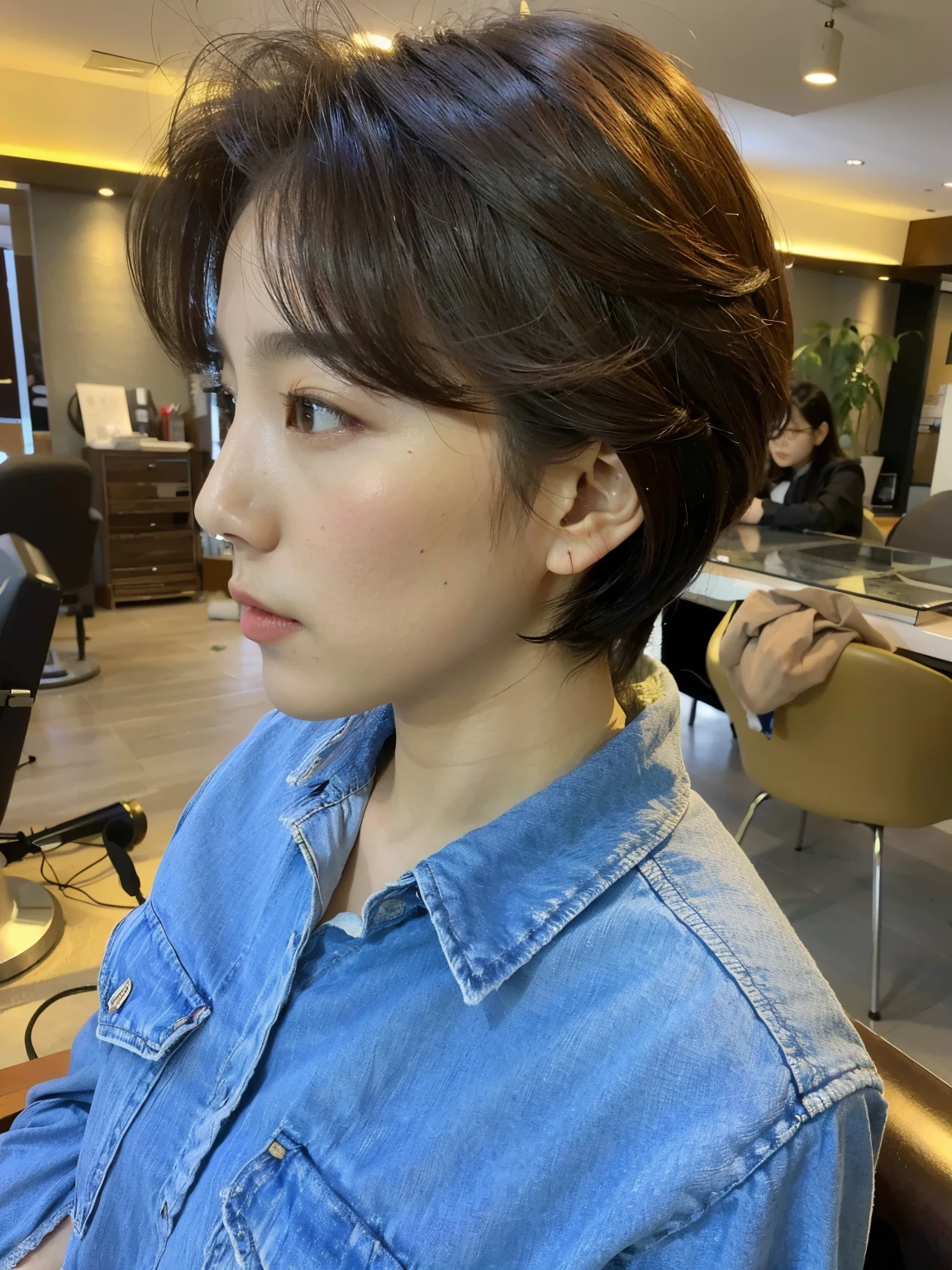 Araped Asian woman with long black hair and white shirt, Jaeyeon Nam, korean symmetrical face, Lee, Ji - Eun, Lee, Ji - Eun, Heonhwa Choi, medium length hair카락, Please park from the minute, medium length hair, wavy shoulder length hair, Korean woman, Yoon Se-seon, Taejun Kim, Jiyoung Kwak