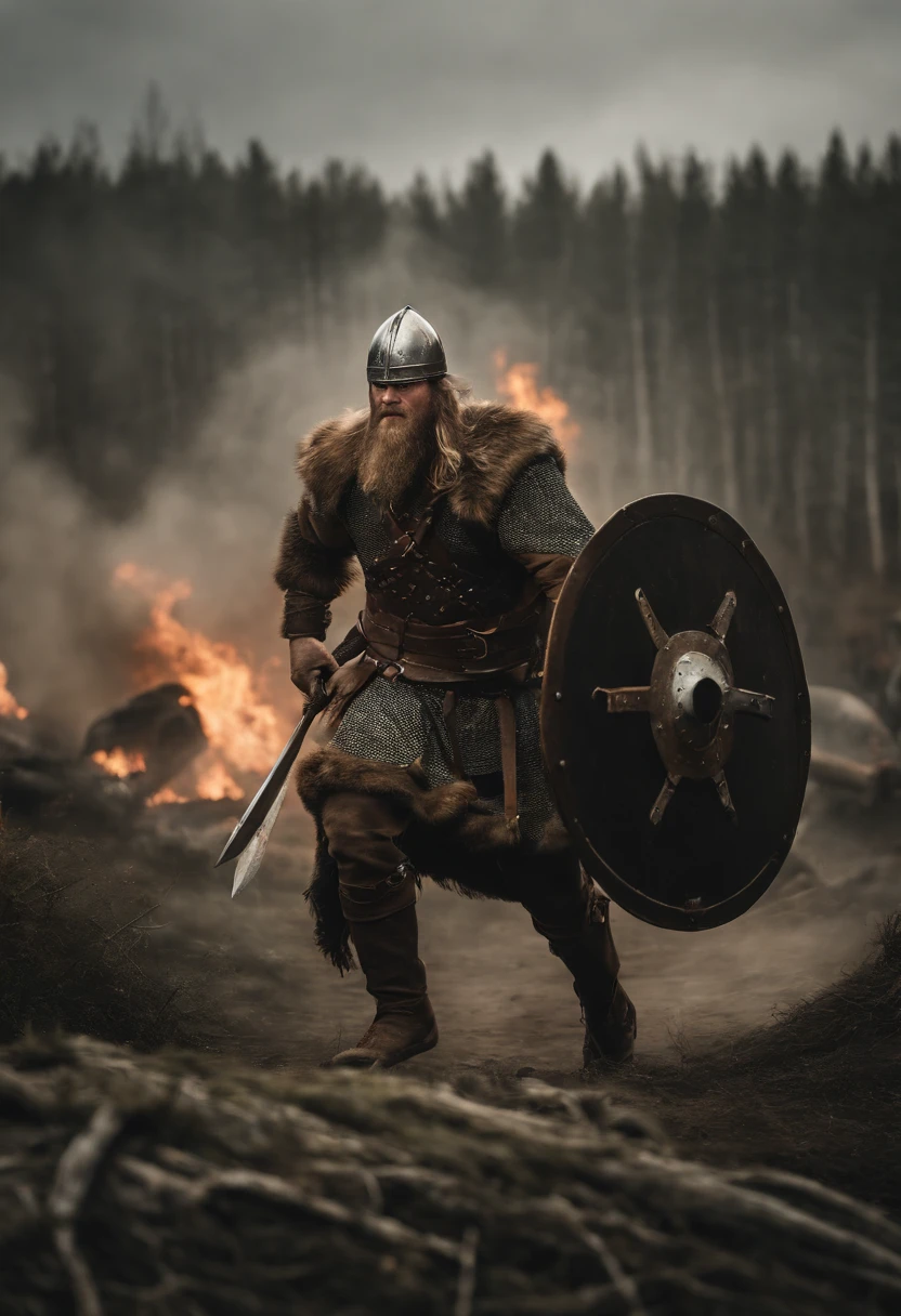 Viking fighting with army