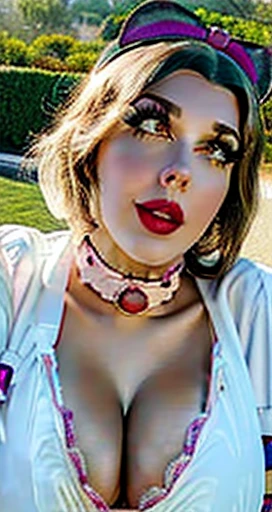 beautiful woman, looking at viewer, from the front, pov, smirk, (cum, cum on face, cum on breasts, cum on clothes, mouth full of cum:1.1), detailed cum, cum all over her face, outdoors, breasts out of her shirt, pressing her breasts, choker, bokeh, amateur, highly detailed, masterpiece, 8K, cinematic, waist up portrait