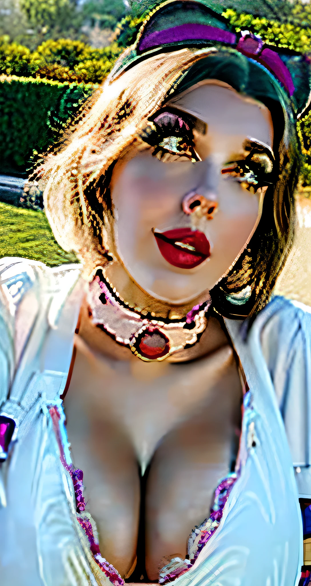 There's a woman with a choke and a choke collar, halfbody headshot, wearing goth makeup, linda Delphine, Amouranth, mais conhecido como Amouranth, jovem Amouranth bonito, Foto de perfil do headshot, rosto sexy com maquiagem completa, Retrato NFT, Inspirado em anime, imagem de qualidade muito baixa, fotografia de baixa qualidade, Retrato de Lofi, Streamer do Twitch