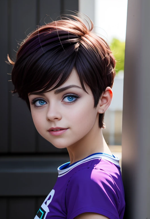Altas Resoluciones, Sombras, absurdos, mejor_calidad, ultra_Detallado, 8K, sumamente_Claro, Director of photography, hermoso, sharp focus, HDR,
A cute pop singer with short light brown hair.. , Pixie cut and symmetrical blue eyes.. , con pecas en mejillas y nariz , linda sonrisa , maquillaje , sombra de ojos color morado, sostiene una guitarra electrica y canta ,Viste con un traje de lujo. Consistiendo en un vestido de gala purpura sin mangas, with a dynamic angle, capturada en una toma de vaquero altamente detallada, exudando una feliz, con tonos relajantes y una mezcla contrastante de luz y sombra, todo mientras enfatiza el cabello, Los ojos, the mouth and the action of the subject in a composition that is pleasing to the eye and stimulating , fondo variado , Luna Loud