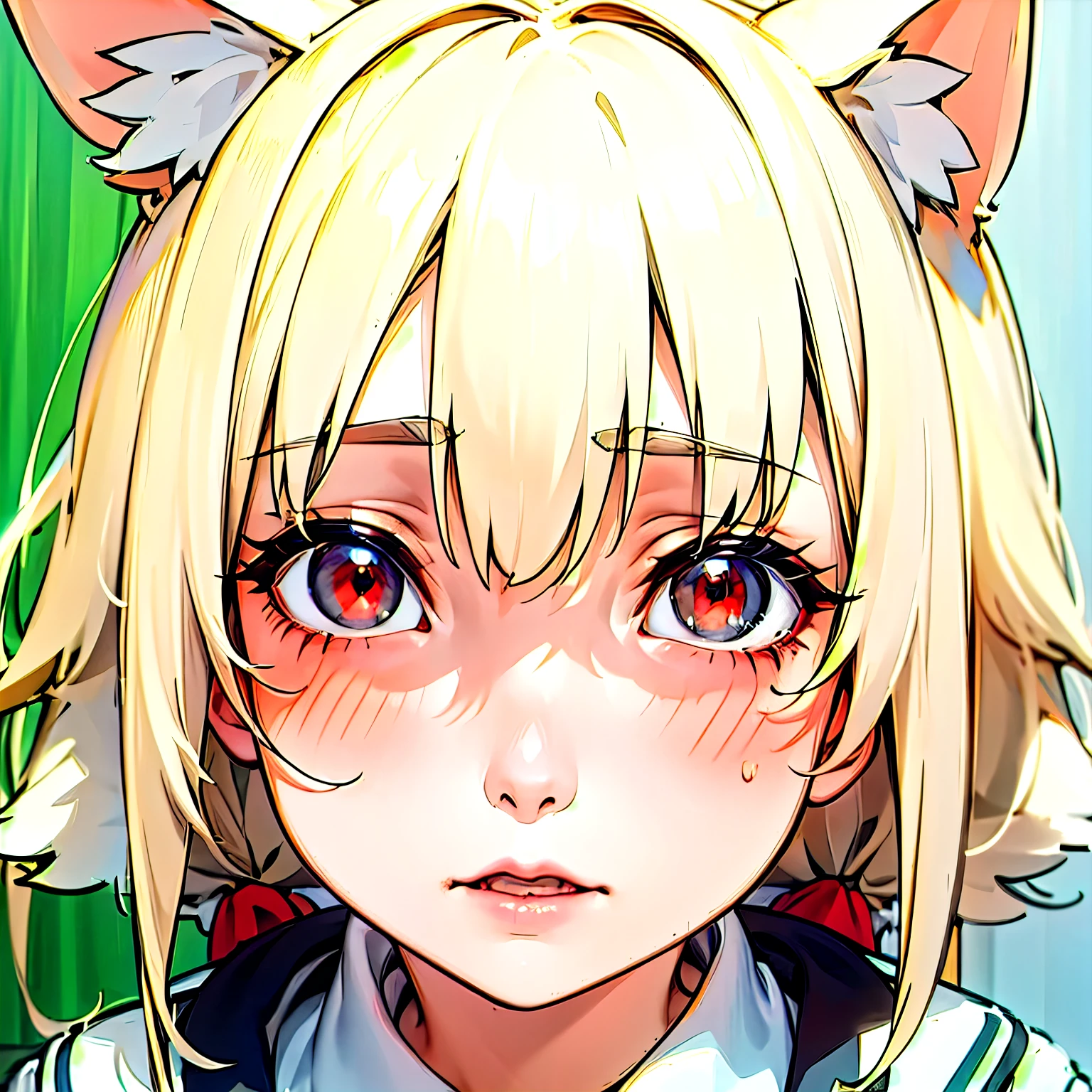 (masterpiece, best quality:1.2), facial expression,Red eyes,white hair,fox ears,Pitiful,blush,look down