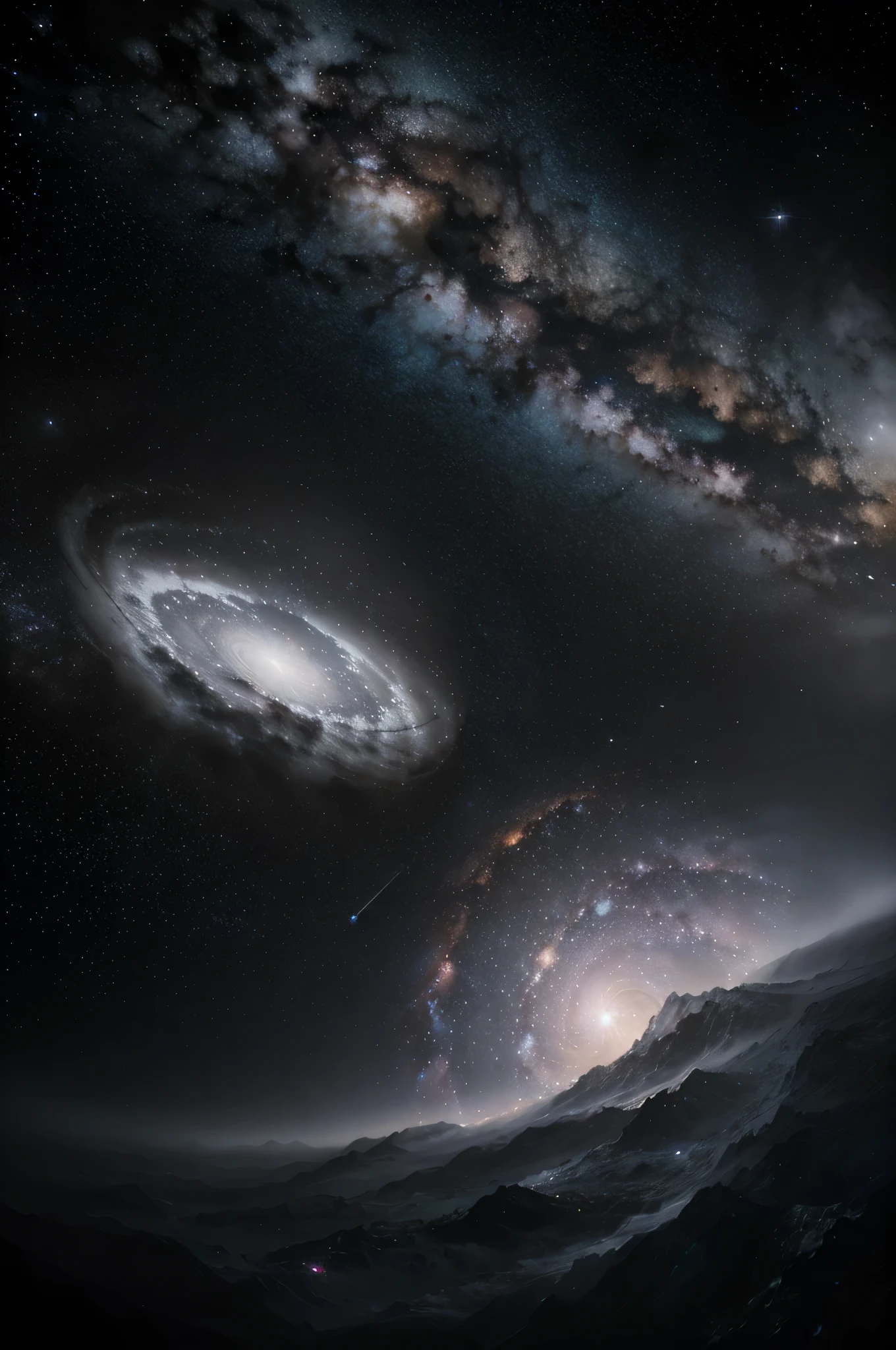 Craft a celestial-inspired black and white or grayscale image evoking the mysteries of the cosmos, perfect for laser engraving on wood. Explore themes of astronomy and space exploration by depicting swirling galaxies, sparkling stars, and ethereal nebulae against a backdrop of infinite darkness. Experiment with celestial bodies, cosmic phenomena, and celestial navigation motifs to create a mesmerizing tableau of the universe's boundless beauty.