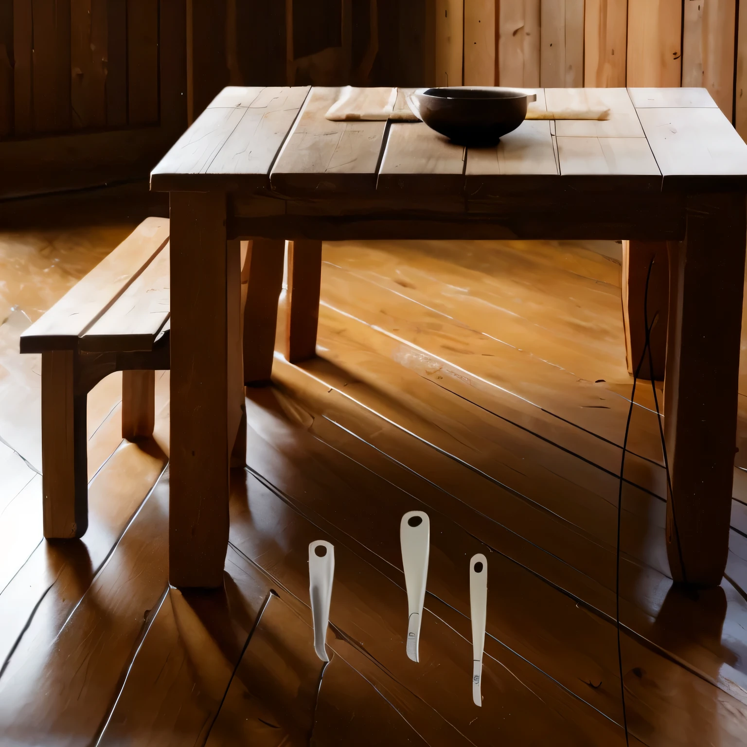 A ladle is growing out of the floor。