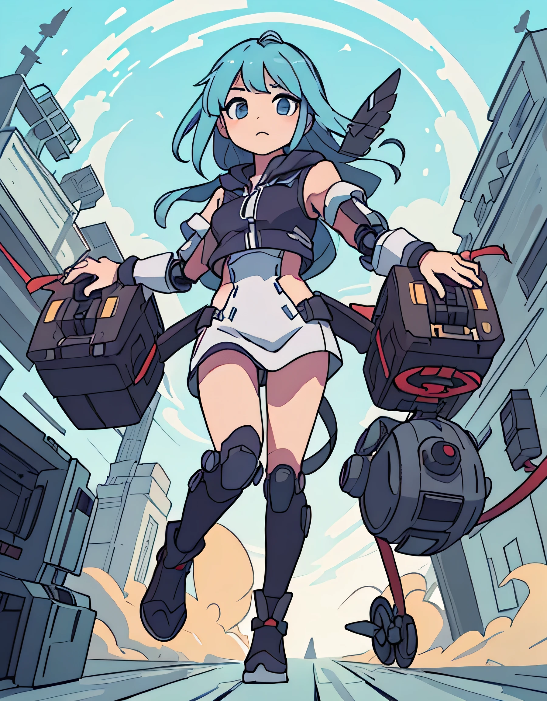 A cartoon image of a woman with a gun and a suitcase - SeaArt AI
