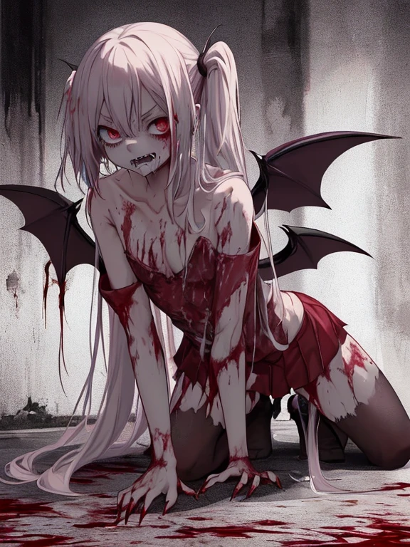 Zombie girl,With vampire teeth,lie on the floor,exposed胯部,white transparent,凸起sexy的,There are on the street,watch,Spread the joy of leg presses,Clothes are tattered,There are bite marks on the body,View from the side,pained expression,sexy的,Lordosis and kyphosis,Half-kneeling position,His whole body is covered with blood,crazy,Bite marks all over the body,Skin changes,Grow claws,The main character is biting another ,Grow fleshy wings,Grow a fleshy tail,youth,Junioropen,Exaggerated expression,legs spread apart,exposed胯部,Wearing gymnastic clothing,exposed,yandere,Blood-colored clothes,lean down,forward and backward,sexy,charming,Scene,best quality,dark background,loli,Gothic,Have vampire blood,Grow vampire wings,Grow a vampire tail,Sharp teeth,exposed最里面的裤子