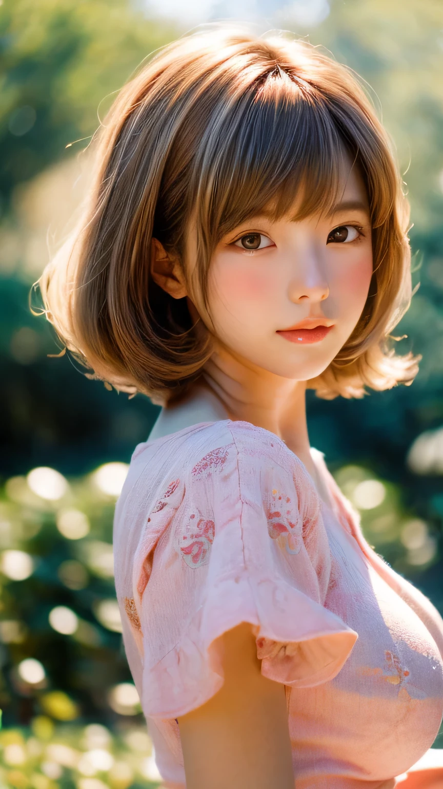 8k, RAW photo, Fujifilm, analog style photo of a beautiful young woman as avril with (huge breasts) in a light pink rose garden (highly detailed skin:1.2) Style-Petal BREAK
short hair, blonde hair with color streaks, blunt bangs, wearing a dress, film grain, 35mm, cute-style, cowboy shot, closeup