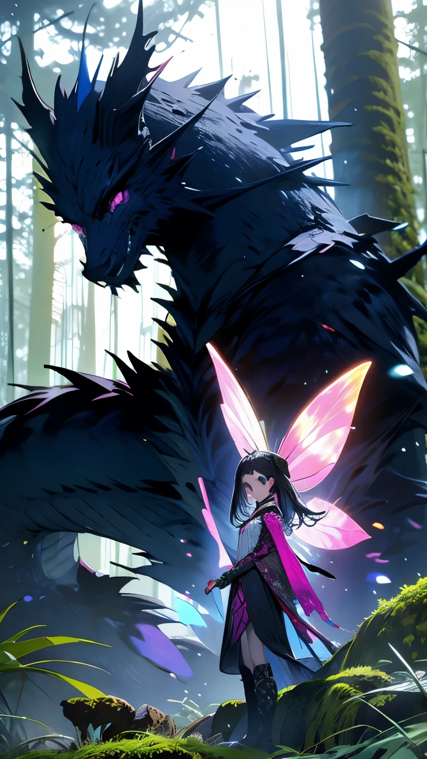 Colorful behemoth in the forest,There are many fairies around