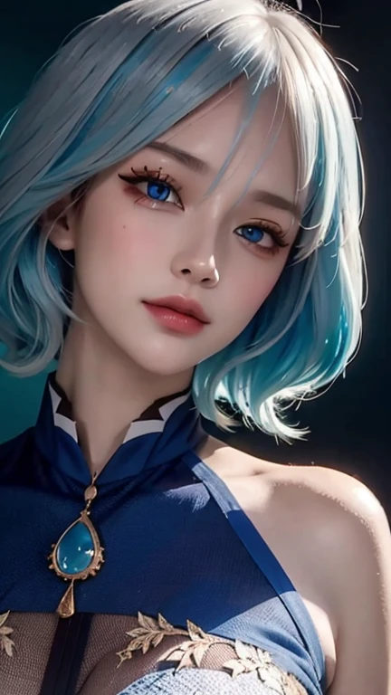 masterpiece, highest quality, 8K,masterpiece, (masterpiece, highest quality, High resolution), color paint background((acrylic paint, (splash of color, splash ink, splash of color)) , detailed skin texture, fine fabric texture, beautiful and detailed face, intricate details, Super detailed, Portrait of Rei Ayanami, blue hair, blue eyes, wear glasses(concentrated),head tilt,Super huge
