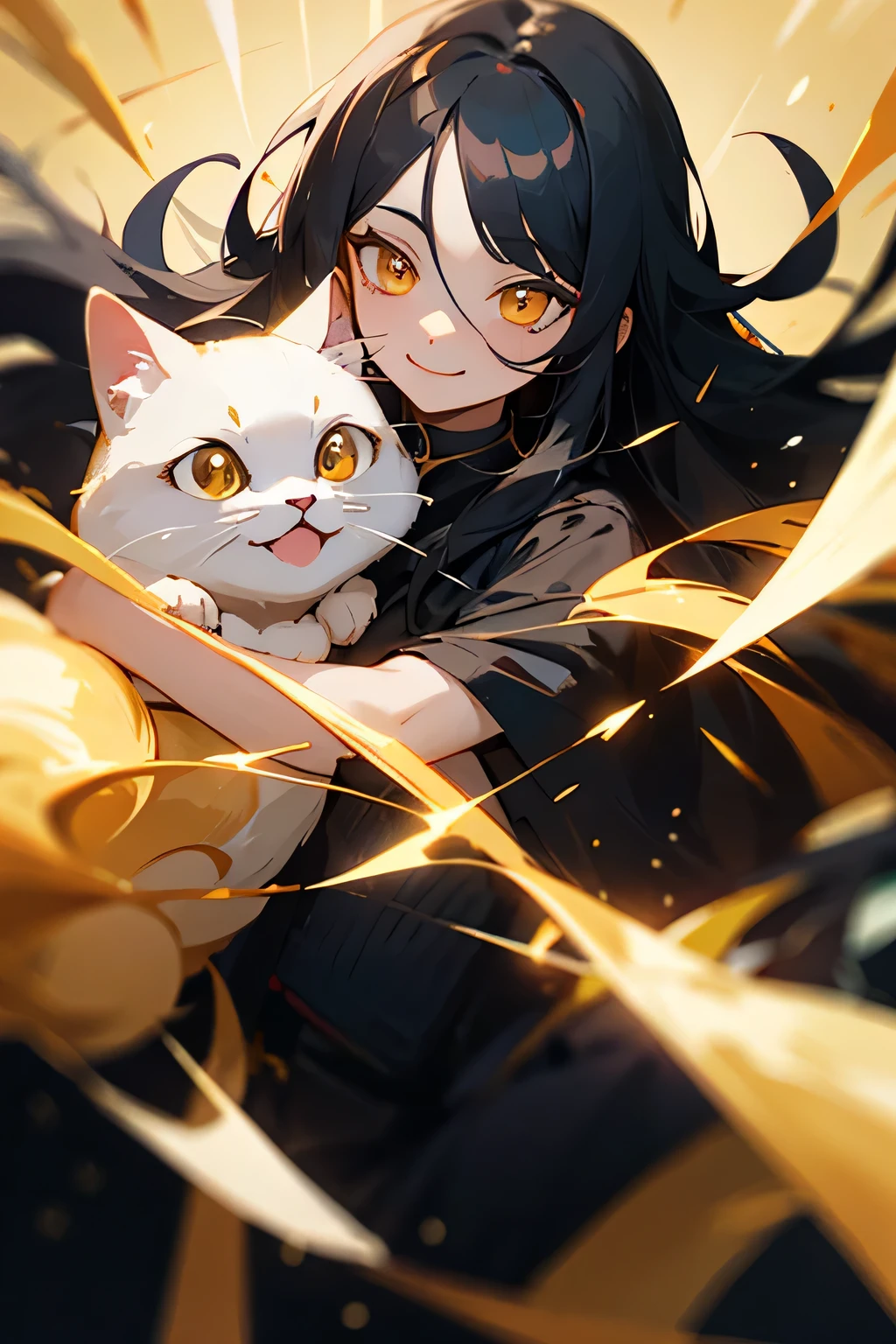 cute smile face, black long hair ,golden eyes