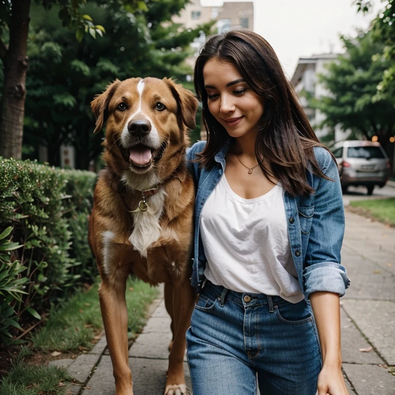 Woman carrying a dog carrying a beautiful dog