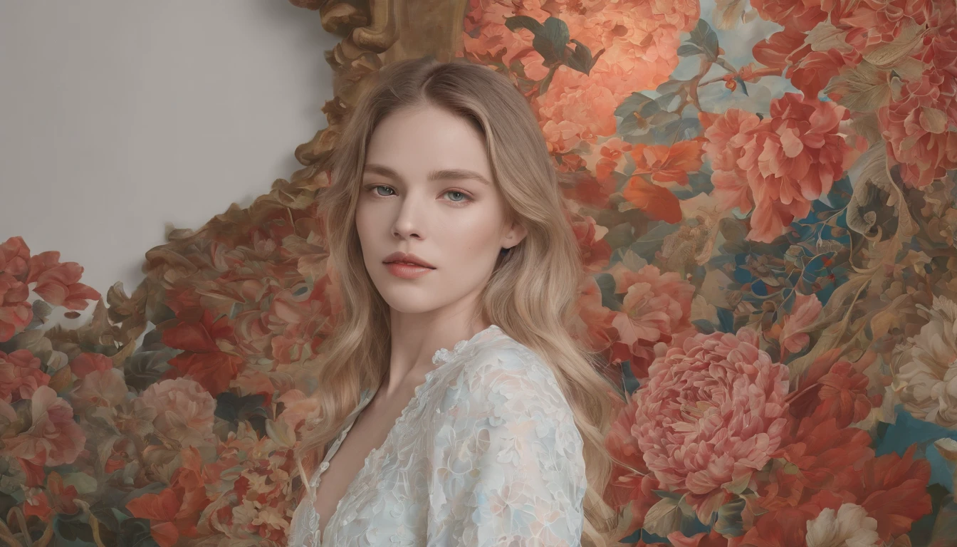 official art, unity 8k wallpaper, Super detailed, beautiful and aesthetic, masterpiece, highest quality, (zentangle, mandala, tangle, entangle), (fractal art:1.3) , 1 girl, very detailed, dynamic angle, cowboy shot, the most beautiful form of chaos, elegant, brutal designer, bright colors, romanticism, Written by James Jean, robbie dowi antono, Ross Tran, francis bacon, michael muratu, Adrianne'genius, Petra Cortright, Gerhard Richter, takato yamamoto, ashley wood, in the atmosphere, ecstasy of notes, Streaming notes are displayed、Backlight、stare at the camera、whole body、