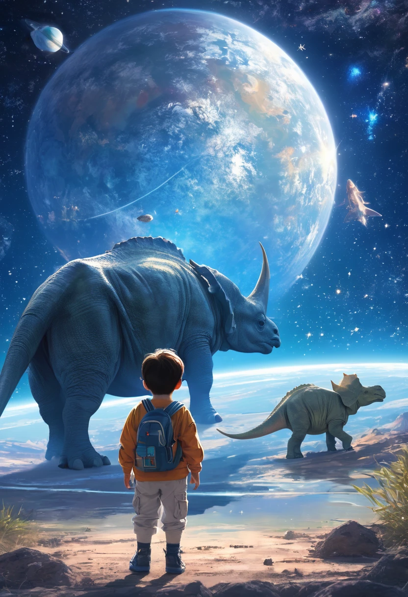 masterpiece,2D illustration、Space image、1 boy、transparent,Joshimae「Or G7 soft image、Gentle atmosphere、triceratops