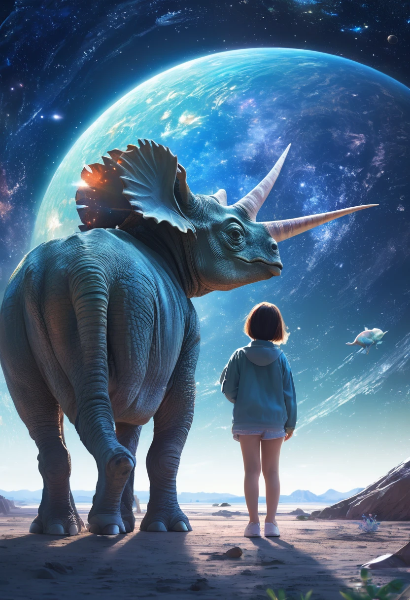 masterpiece,2D illustration、Space image、girl and boy、transparent,Joshimae「Or G7 soft image、Gentle atmosphere、triceratops