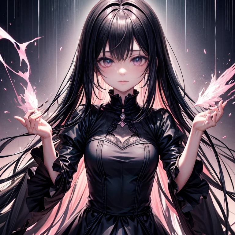 sharp eyes、Strong heart、Make everything pale pink、official crying art, unthaty 8k wallpaper, Super detailed, beautiful and aesthetic, high qualthaty, beautiful, masterpiece, 最high qualthaty, (zget tangled, mandala, tangled, get tangled:0.6), dark森の中の男と女の子の白黒写真, (male monster next to girl), dark, dark, Limthated palette, long straight black hair,  (dark), good and bad、that&#39;that&#39;that&#39;it&#39;s raining、、Reduce exposure