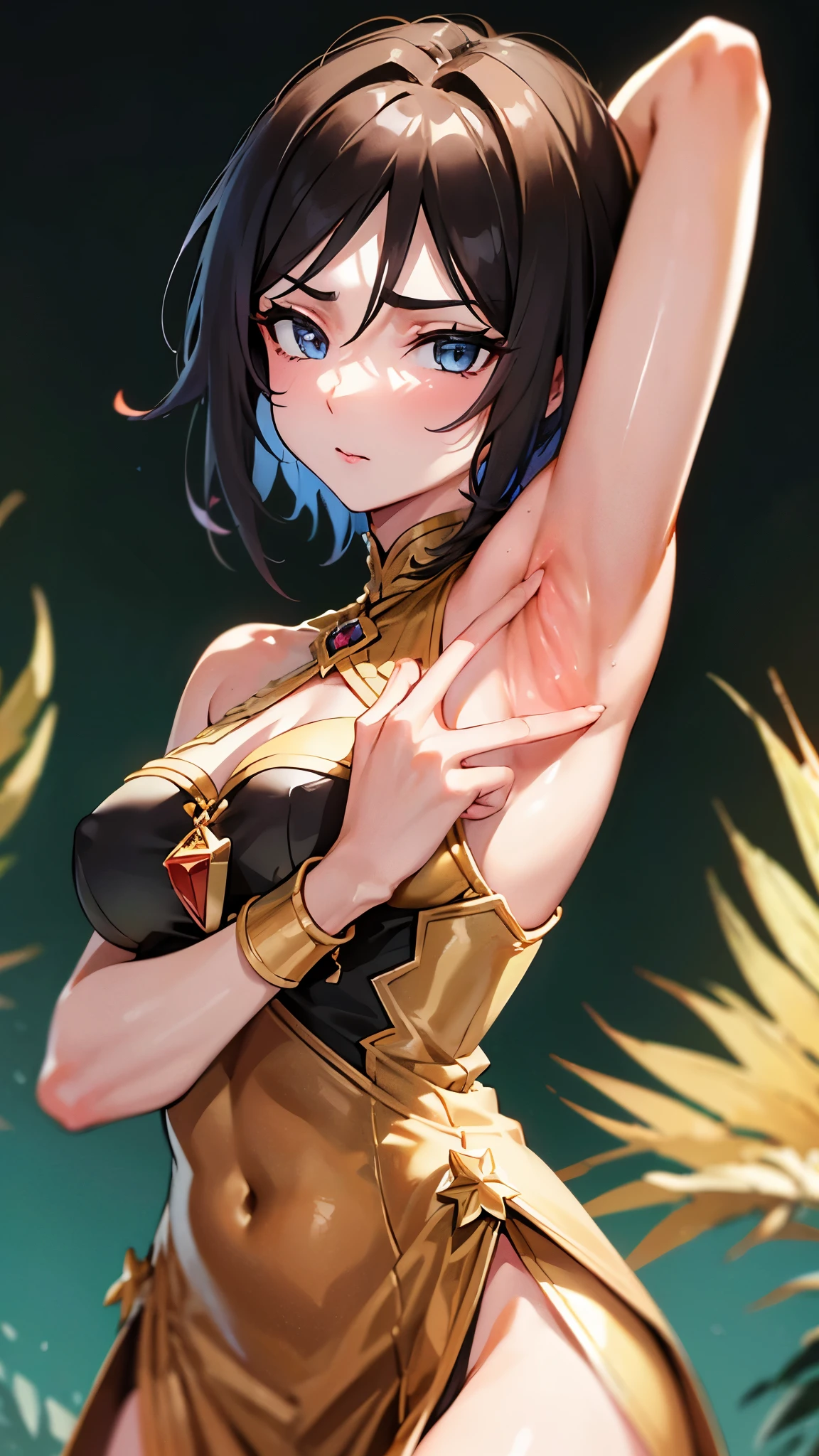 (Hands under armpits:1.4), (show armpits:1.3), (Underarm revealing clothing:1.5), (Raise your hands and show your armpits:1.4), (Armpit-revealing clothing:1.4), (Visible under armpits:1.3), (Expose the armpits:1.4), (Sexy underarms:1.4), (Charming armpits:1.3), (Smooth underarms:1.3), (Charming armpits:1.3), (sexy skin:1.4), (Soft armpits:1.3), (Charming armpits:1.4), (Charming armpits:1.3), (Supple skin:1.4), (Seductive armpits:1.4), UHD, retina, masterpiece, ccurate, anatomically correct, textured skin, super detail, high details, high quality, award winning, best quality, highres, 16k