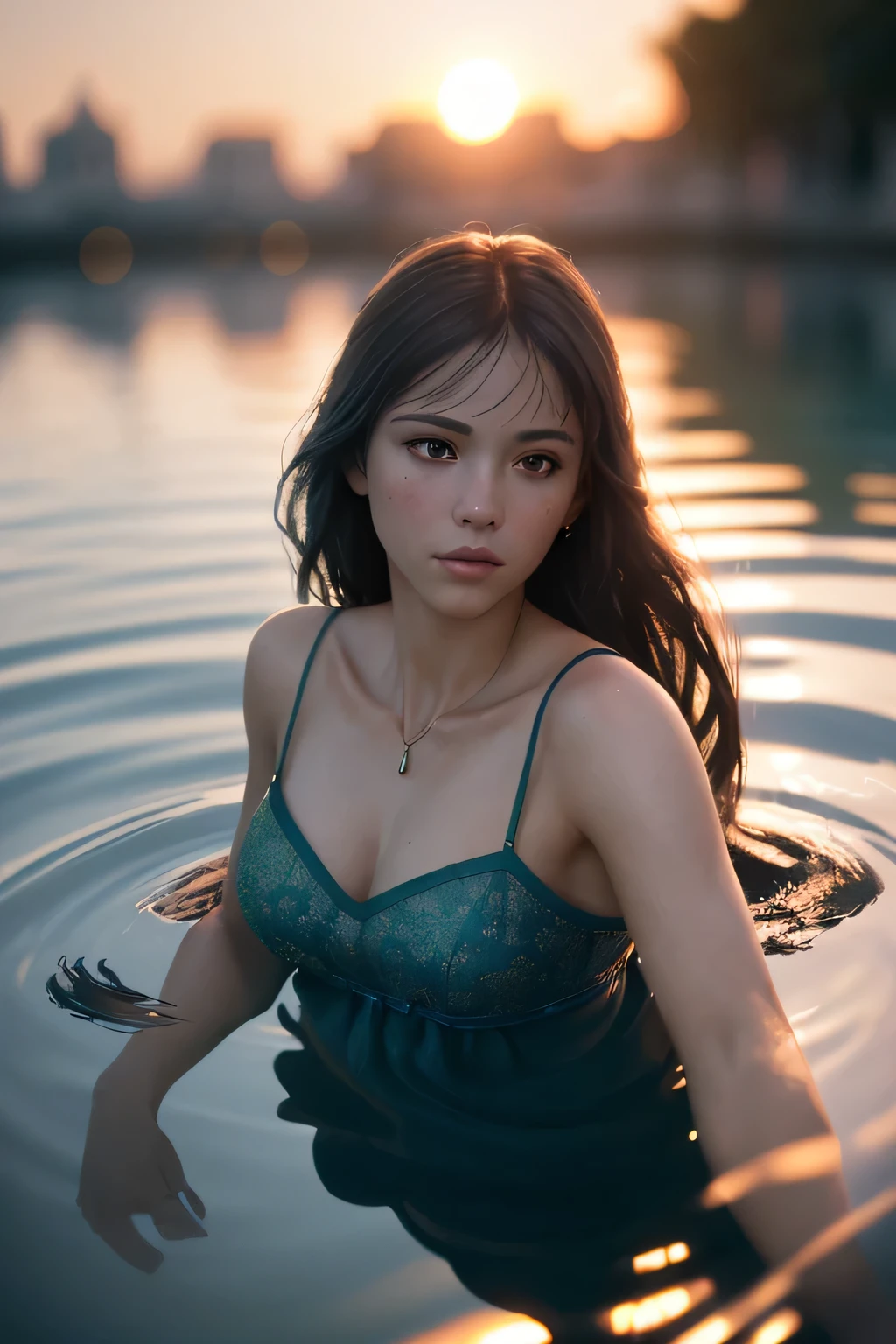 There is a woman, which stands in the water with a wave, realistic fantasy painting, beautiful illustration, charlie bowater art style, beautiful digital illustration, stunning digital illustration, beautiful digital artwork, beautiful fantasy art portrait, realistic fantasy illustration, in the art style of bowater, beautiful digital art, style of charlie bowater, beautiful gorgeous digital art --auto --s2