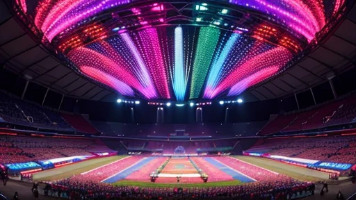 Opening Ceremony of the Asian Games, Inside the venue，Mesmerizing drone light show, Vibrant colors, Impressive formation, Entice your audience,
