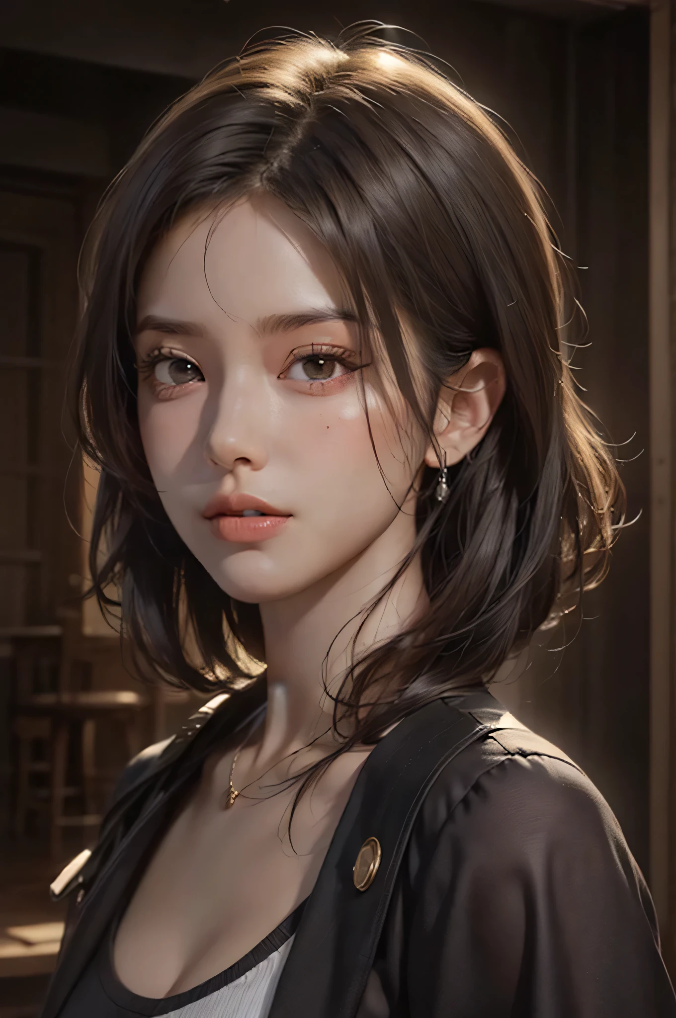 (Representative works: 1.3), (8K, realistic, RAW photo, best image quality: 1.4), (30 year old mature woman),small face, beautiful face, (realistic face),no makeup、natural makeup、light makeup、 (Dark brown, short hair: 1.3), beautiful hairstyle, realistic eyes, detailed and beautiful eyes, (realistic skin), beautiful skin, (sweater),、Bust A cup、 confused, charm, 超High resolution, Super realistic, High resolution, golden ratio, ff tifa、gray background、