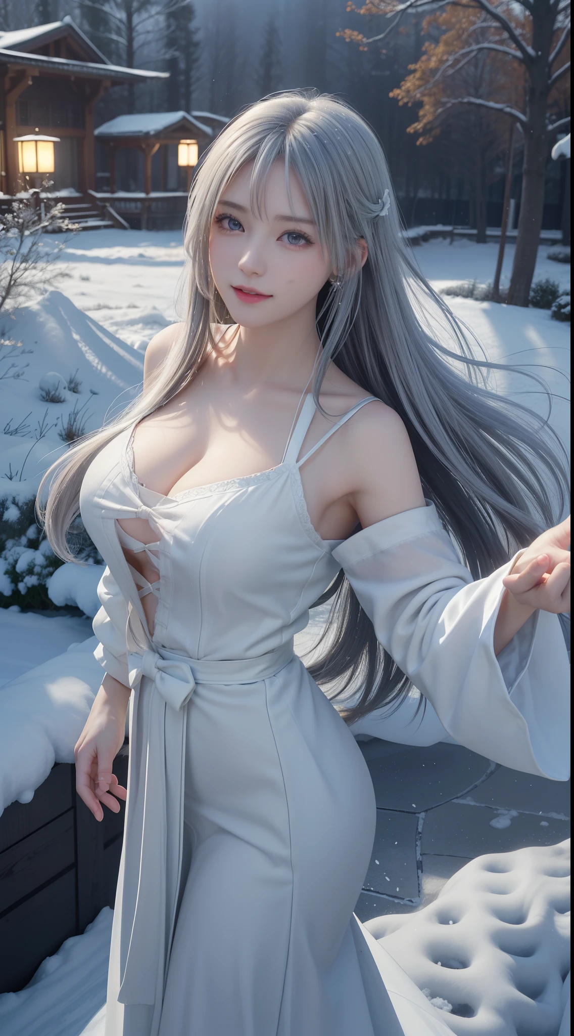((logo, masterpiece, 8K, table top, Raw photo, wonderful, 最high quality, Photorealistic and hvery detailed CG integrated 8K wallpaper, high quality, very detailed, Narrative poem, particle effects, dynamic effects, Depth of written boundary, cinematic light, Lens flare, ray tracing, anatomically accurate)), fantasy, 1 beautiful woman, light purple hair, clear eyes, long hair, beautiful face, real face, 緻密でbeautiful eyes, beautiful skin, ((dancing woman, 優雅にdancing woman, snow sceneの中でdancing woman, 激しくdancing woman)), ((long hairがWindでなびく, long hairが跳ねる, long hairがWindで踊る)), hair jump, jewelry, beautiful eyes, white kimono, white obi, White cherry blossom embroidery pattern, silver earrings, Wind, snow mountainの中で, snow scene, snow mountain, snow makeup, 雪とFrost, snow-capped mountainや森, Frost, snow-capped mountain々, The beauty and brilliance of frost-covered trees, The tranquility and beauty of a world of ice and snow