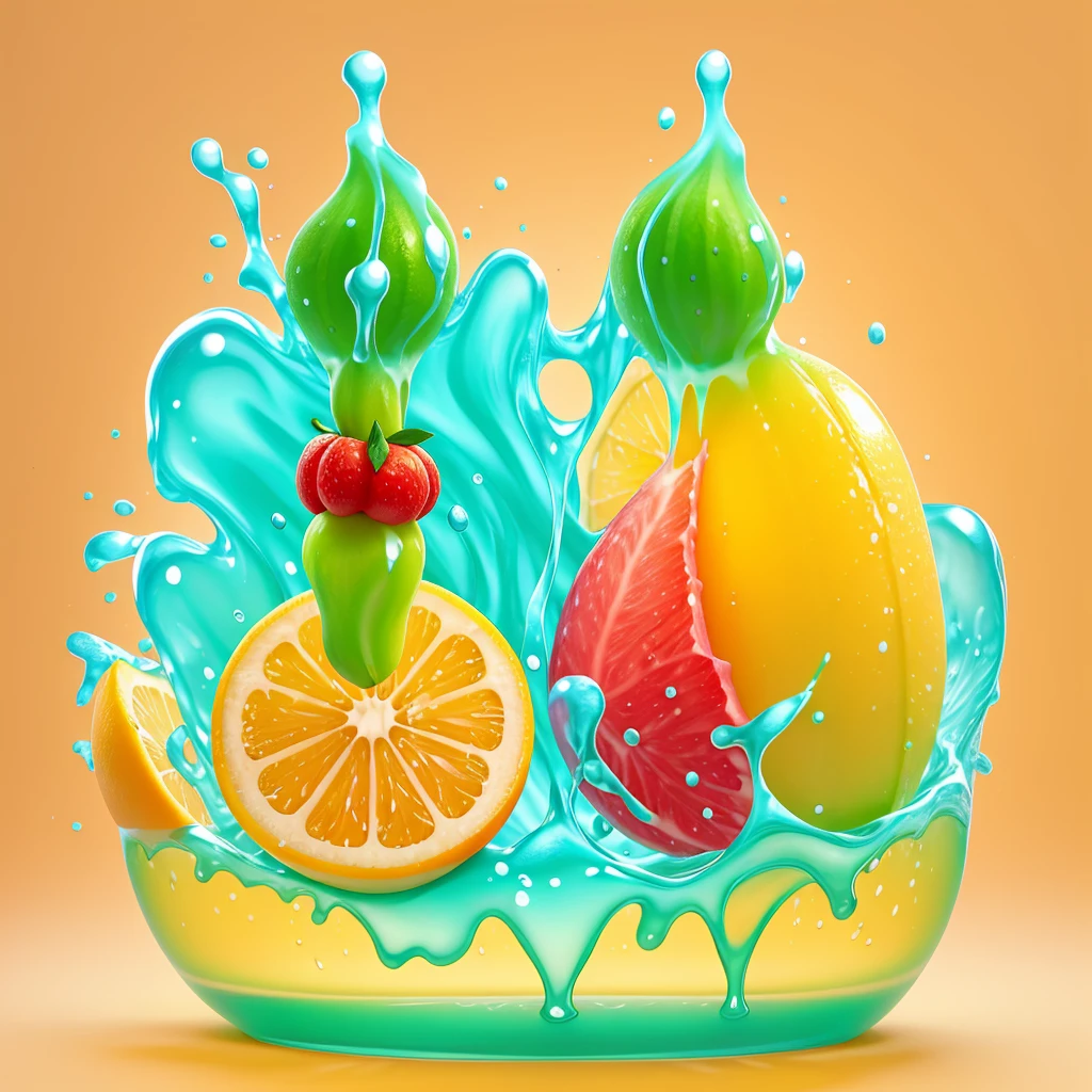 Logo design for an image of a fresh, juicy fruit, from which a refreshing drop of juice flows. Bright colors are associated with nature and freshness.