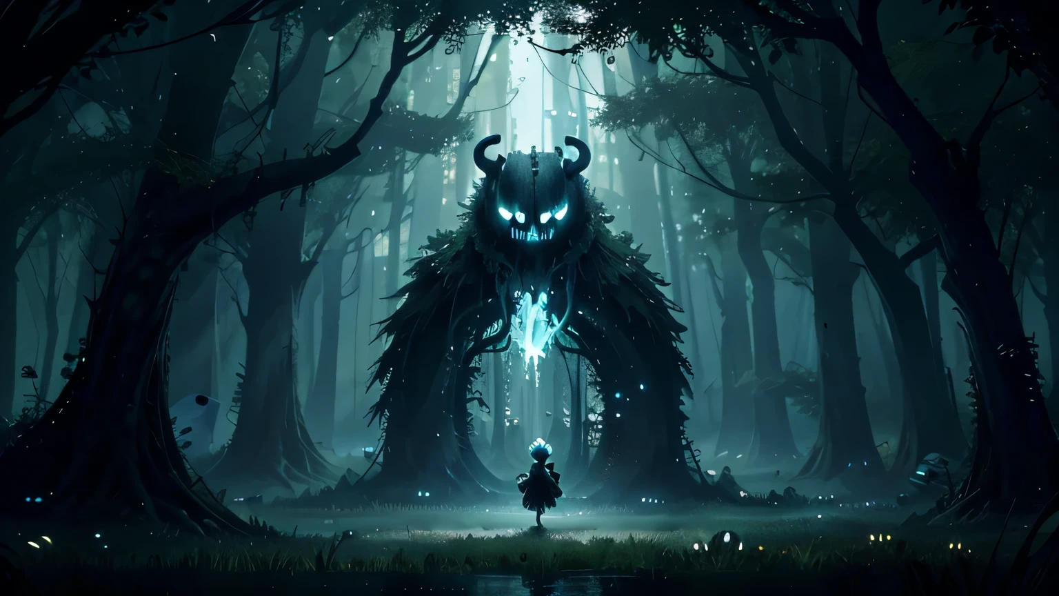 Swamp scene, swamp, 2D games art, 2D game art, ori and the blind forest, glow concept art, ori and the blind, Dark Forest concept art, Hollow Knight concept art, 2D games, 2D games environment design