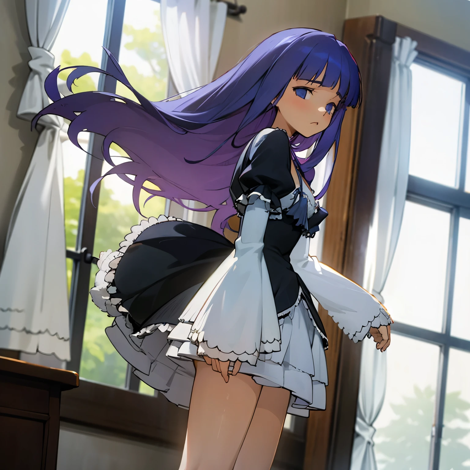 Frederica Bernkastel undressing panties bra socks windows curtains light