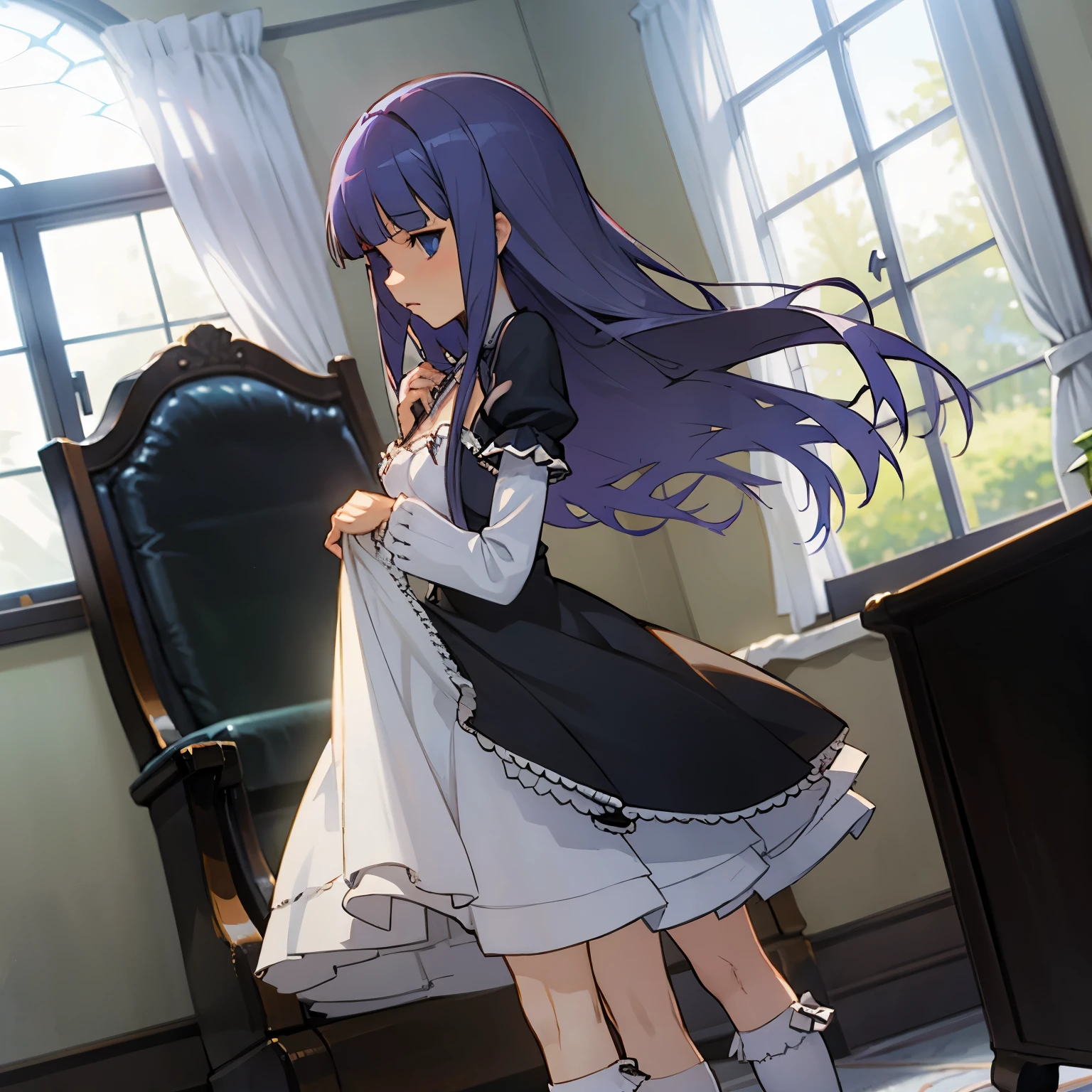 Frederica Bernkastel undressing panties bra socks windows curtains light