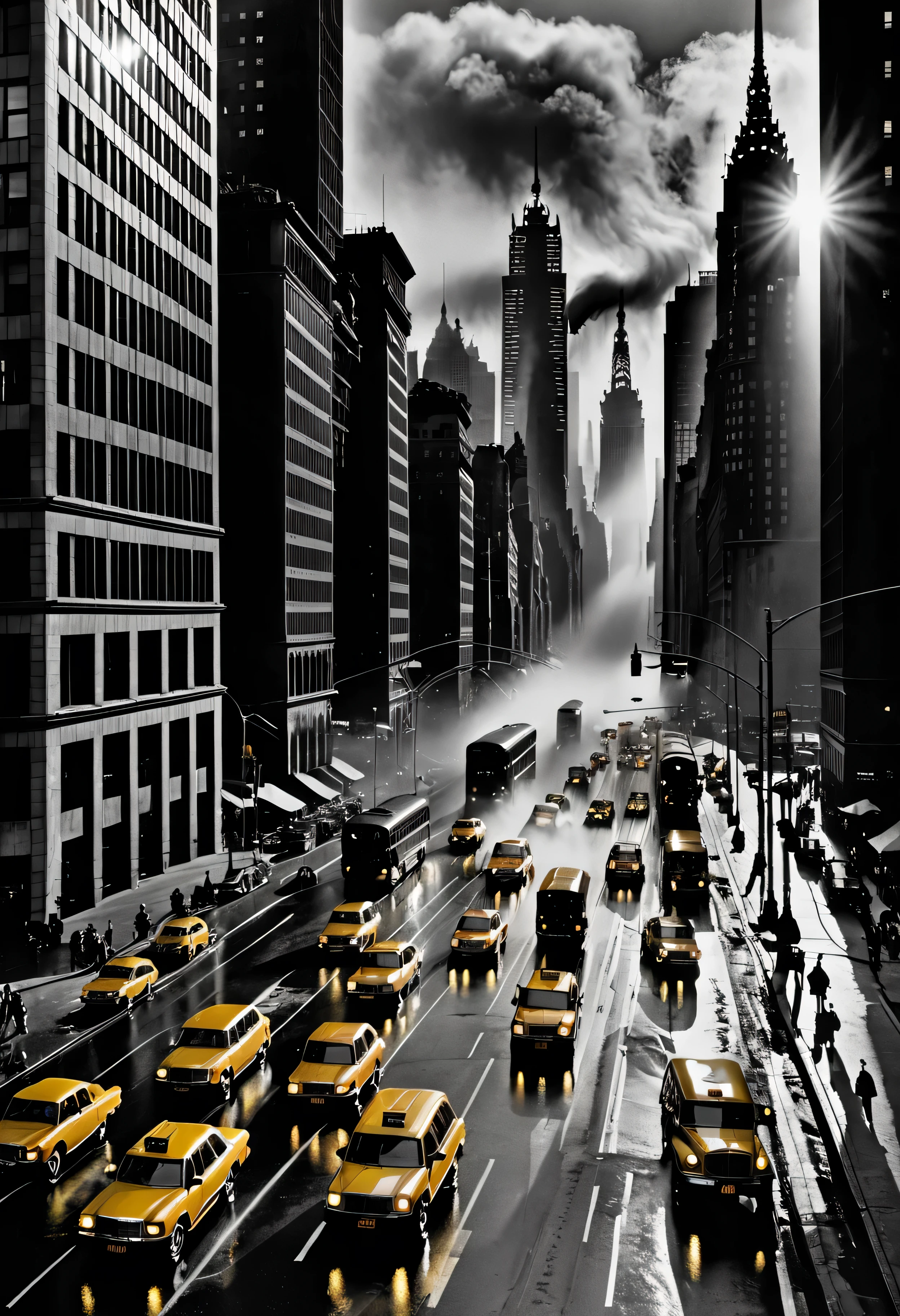 landscape photography,A group of skyscrapers,mist,Golden Hour,Vehicles on the ground,Traffic lights on the ground,35 mm,
Sebastiao Salgado,Hasselblad X1D,Peter。Lindbergh,(masterpiece,top quality,
best quality,official art,Aesthetics:1.2)