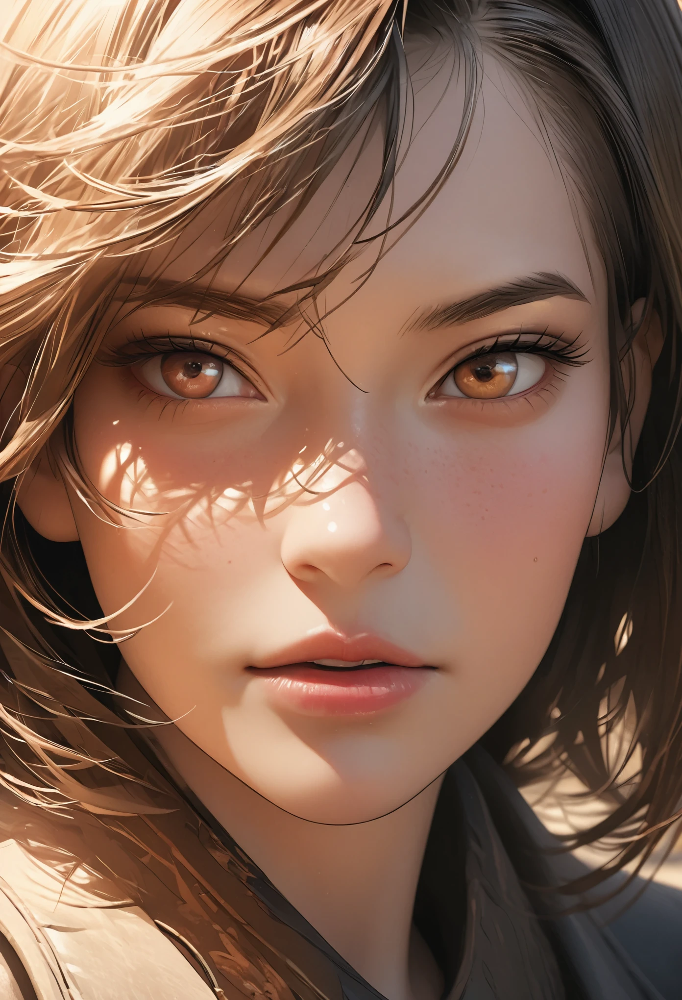 Close-up portrait of kathr7nn3wt0n, Two-thirds view, Hyper-realistic photos, Detailed face, Simple background