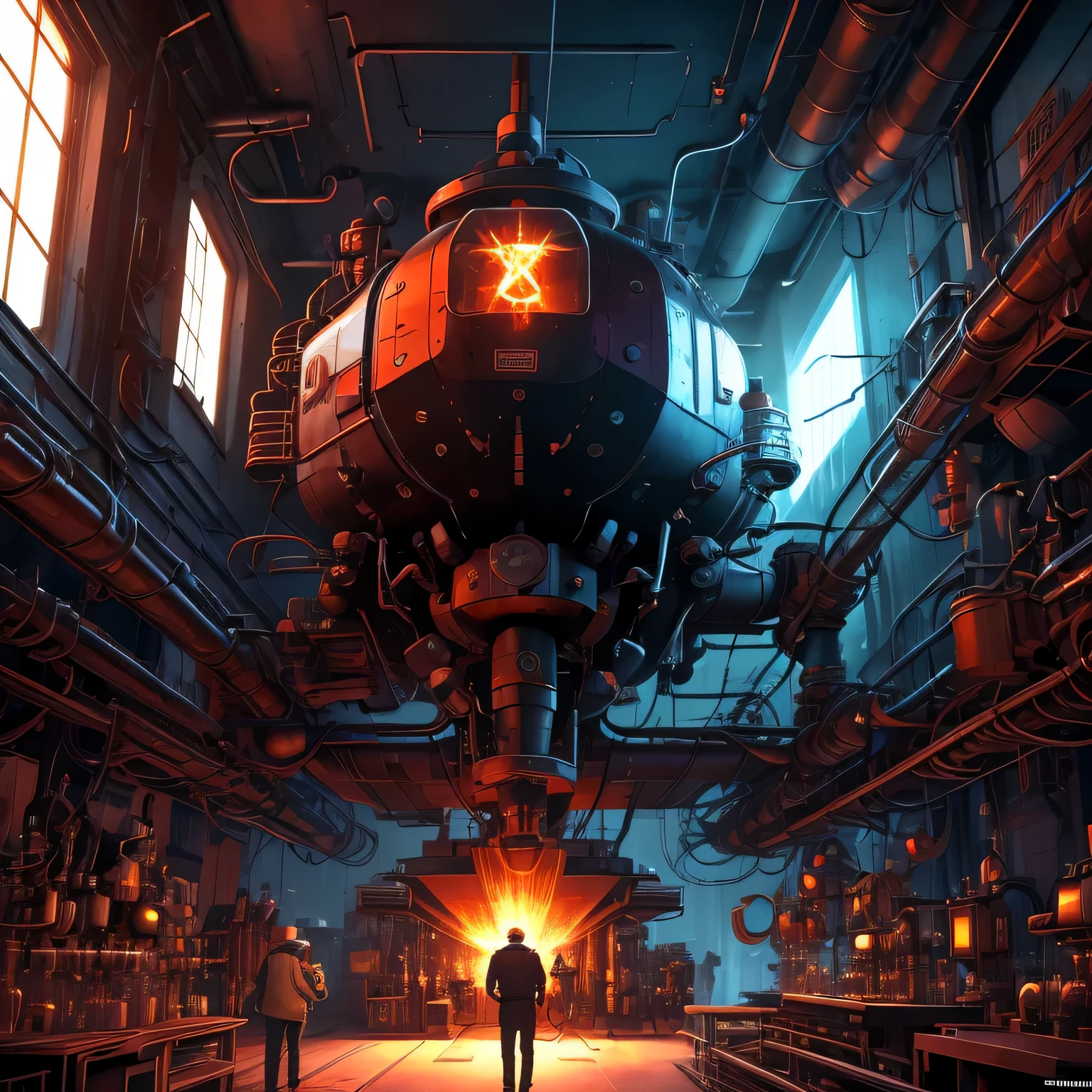 Scene Description: The genius inventor, Nikola Tesla, is situated in a 2023-modernized laboratory brimming with advanced technological equipment. He is deeply engaged in crafting an unseen, groundbreaking invention. Streaks of electricity spark from the device, illuminating Tesla's determined expression. Modifiers: Futuristic, electrifying, dynamic, intricate, bright, highly detailed, awe-inspiring, technologically advanced Artist/Style Inspiration: Inspired by the works of Jean "Moebius" Giraud, Isaac Asimov's cover art, and Syd Mead Technical Specifications: Ultra-HD resolution, depth mapping, advanced shadow rendering, high polygon count, reflective surfaces, motion blur on sparking electricity, volumetric lighting, detailed texture work,