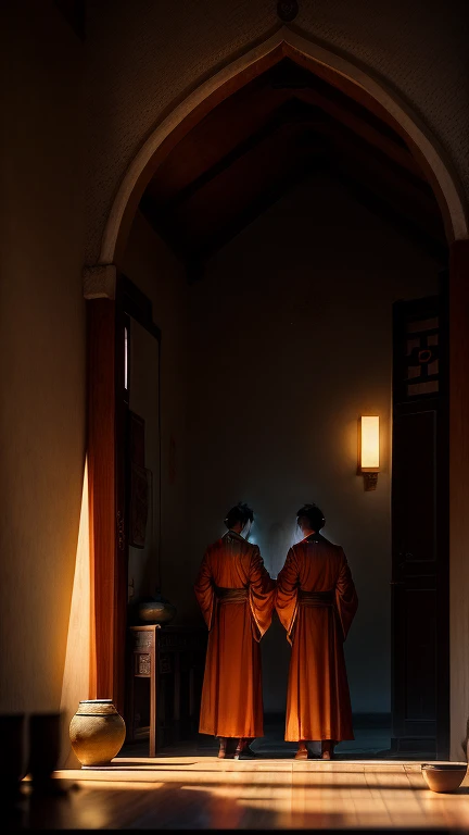 In the following days, Xiao Zhan and Wang Yibo embraced monastic life, joining in the rhythm of daily rituals – prayers, communal meals, and assigned tasks. Wang Yibo continued to grumble about the unfamiliar habits, his face scrunched up in discomfort. Yet, Xiao Zhan, ever the optimist, sought to lift his spirits.
As the sun rose each morning, gilding the temple walls in soft, ethereal light, the monks gathered for prayer. Xiao Zhan and Wang Yibo sat side by side, their robes rustling softly against the cool stone floor. The scent of burning incense filled the air, mingling