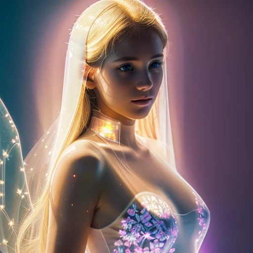(((full medium shot))), (Masterpiece, photorealistic, photorealism, best quality, ultra-detailed:1.3), (nice hands, perfect hands), official art, cinematic light, (1girl:1.3), adult, A Russian woman facing towards the camera. ((long blonde hair)), (pink and white sleeveless transparent translucent leotard,silhouette),(blue stockings),(ethereal:1.6),fantasy artwork,intricate artwork,sketch,minimalism,clear lines,(double exposure:1.4),(extremely luminous translucent body:1.5),(floral pattern decoration,glowing effect:1.2),
