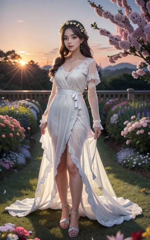full body photo,((((Because I'm slender)))),20-year-old, rays of light at dusk, I can see my underwear,sheer summer dress,flower crown,((Tokugawaen))), rose front Bokeh, Bokeh, photorealistic, Surrounded by colorful roses,((smile))))(1 girl), (sunset:1.3), (8K, RAW photo, highest quality, masterpiece:1.2), (realistic, photorealistic:1.37), highest quality, ultra high resolution,(Standing in a flower garden:1.3), (bright and colorful:1.3)