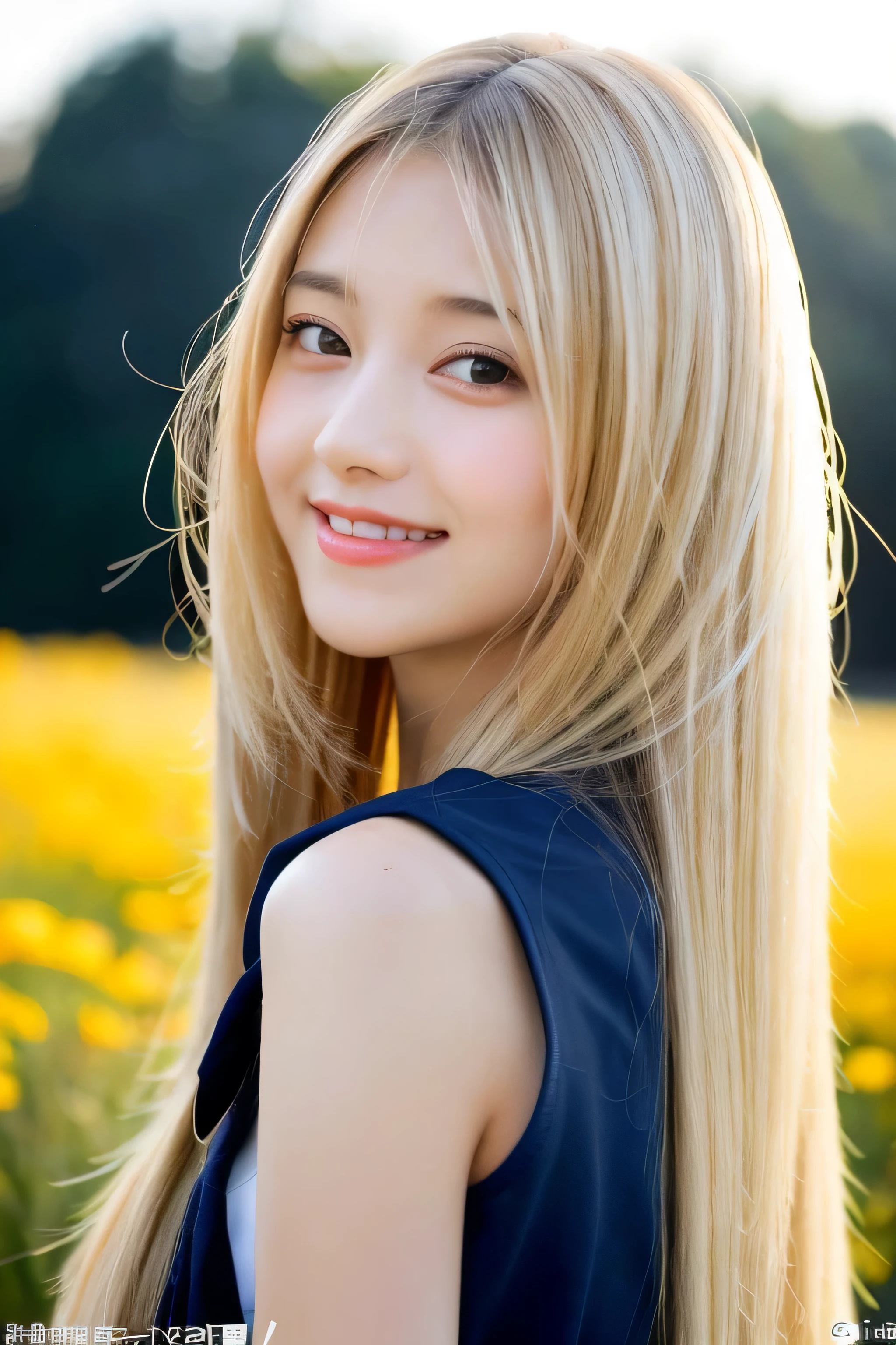 ((highest quality)), ((masterpiece)), (be familiar with), perfect face (1 girl) (Japanese) (She is 12 years old and the most beautiful junior high school girl in Japan.)((highest quality)), ((masterpiece)), (become familiar with), perfect face arafed woman with long blonde hair long golden shiny hair,Golden silky hair, Straight blonde hair, long blonde straight hair, Perfect silky straight hair, Straight blonde hair, long blonde hair, her hair is long and straight, detailed long blonde hair (Big breasts as big as dodgeballs 1.4)(big breasts 1.4) (Super long hair down to the ankles) neat bangs The neatly trimmed bangs are princess cut and cover the entire forehead.. bright red lips fine hands fine fingers five fingers Sexy professional make up beautiful japanese girl face, Japanese facial features, Realistic young gravure idol with long hair Shiny long hair, long golden shiny hair, long and straight golden hair, her hair is long and straight, super long hair girl, silky hair, long blonde hair, silky hair, Long flat hair, Silky texture, with long hair, Long flowing blonde hair, thin and shiny hair Detailed white beautiful human body anatomically correct skin detailed eyes detailed mouth the corners of the mouth rise slightly (lips are thin) blushing face front view A cheerful smile (sailor suit) (Standing hunched over in a sunny meadow) (looking at the viewer) (Eyebrows are dark brown in color)