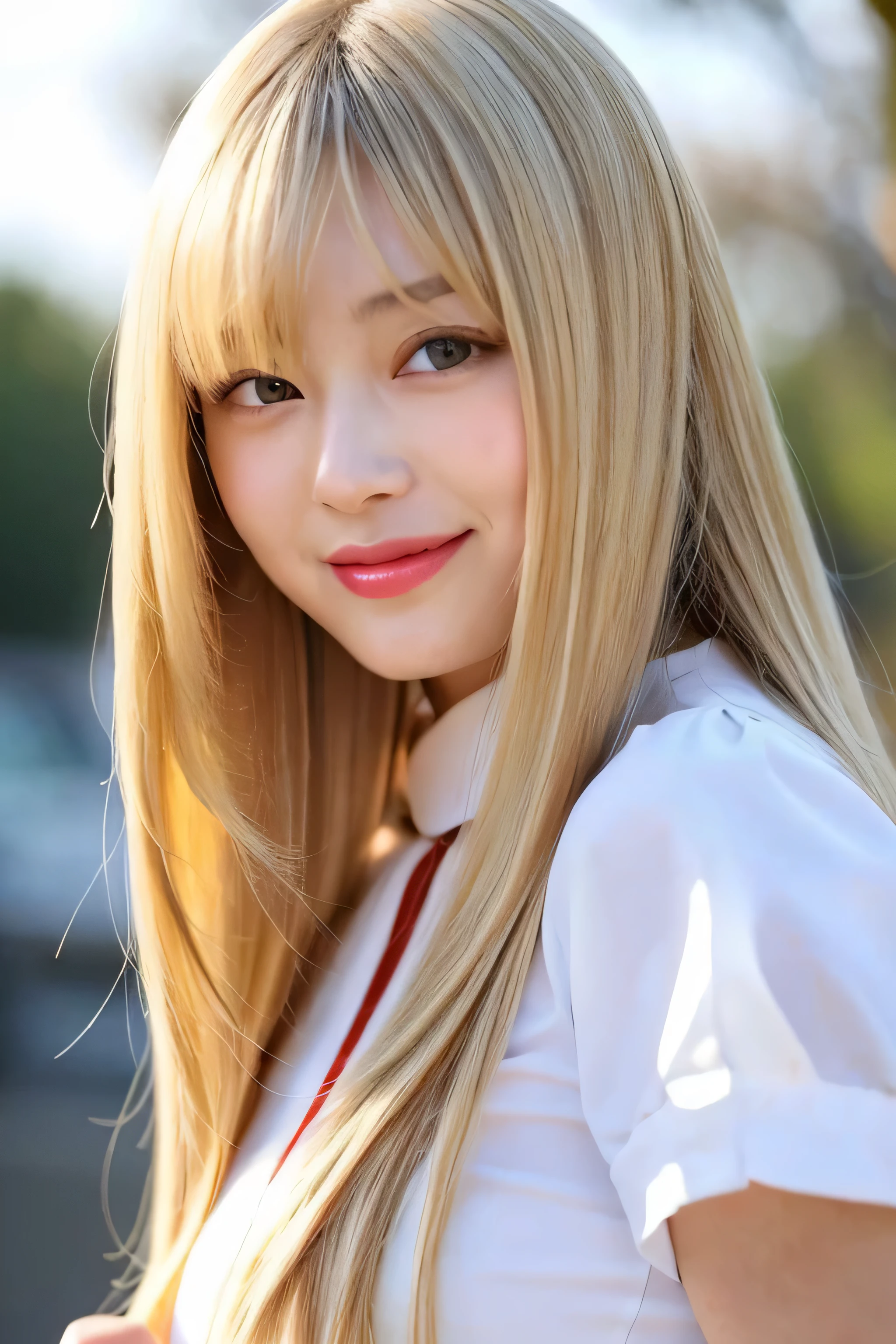 ((highest quality)), ((masterpiece)), (be familiar with), perfect face (1 girl) (Japanese) (She is the cutest 12-year-old junior high school girl in Japan.)((highest quality)), ((masterpiece)), (become familiar with), perfect face arafed woman with long blonde hair long golden shiny hair,Golden silky hair, Straight blonde hair, long blonde straight hair, Perfect silky straight hair, Straight blonde hair, long blonde hair, her hair is long and straight, detailed long blonde hair (Big breasts as big as dodgeballs 1.4) (big breasts 1.4) (Super long hair down to the ankles) neat bangs The neatly trimmed bangs are princess cut and cover the entire forehead.. bright red lips fine hands fine fingers five fingers Sexy professional make up beautiful japanese girl face, Japanese facial features, with long hair shiny long hair, long golden shiny hair, long and straight golden hair, her hair is long and straight, super long hair girl, silky hair, long blonde hair, silky hair, Long flat hair, Silky texture, with long hair, Long flowing blonde hair, thin and shiny hair Detailed white beautiful human body anatomically correct skin detailed eyes detailed mouth the corners of the mouth rise slightly (lips are thin) blushing face front view laugh with your mouth wide open A cheerful smile (A maid outfit with lots of frills) (The location is a maid cafe) (looking at the viewer) (Eyebrows are dark brown in color) Please cover your entire body from head to ankles.