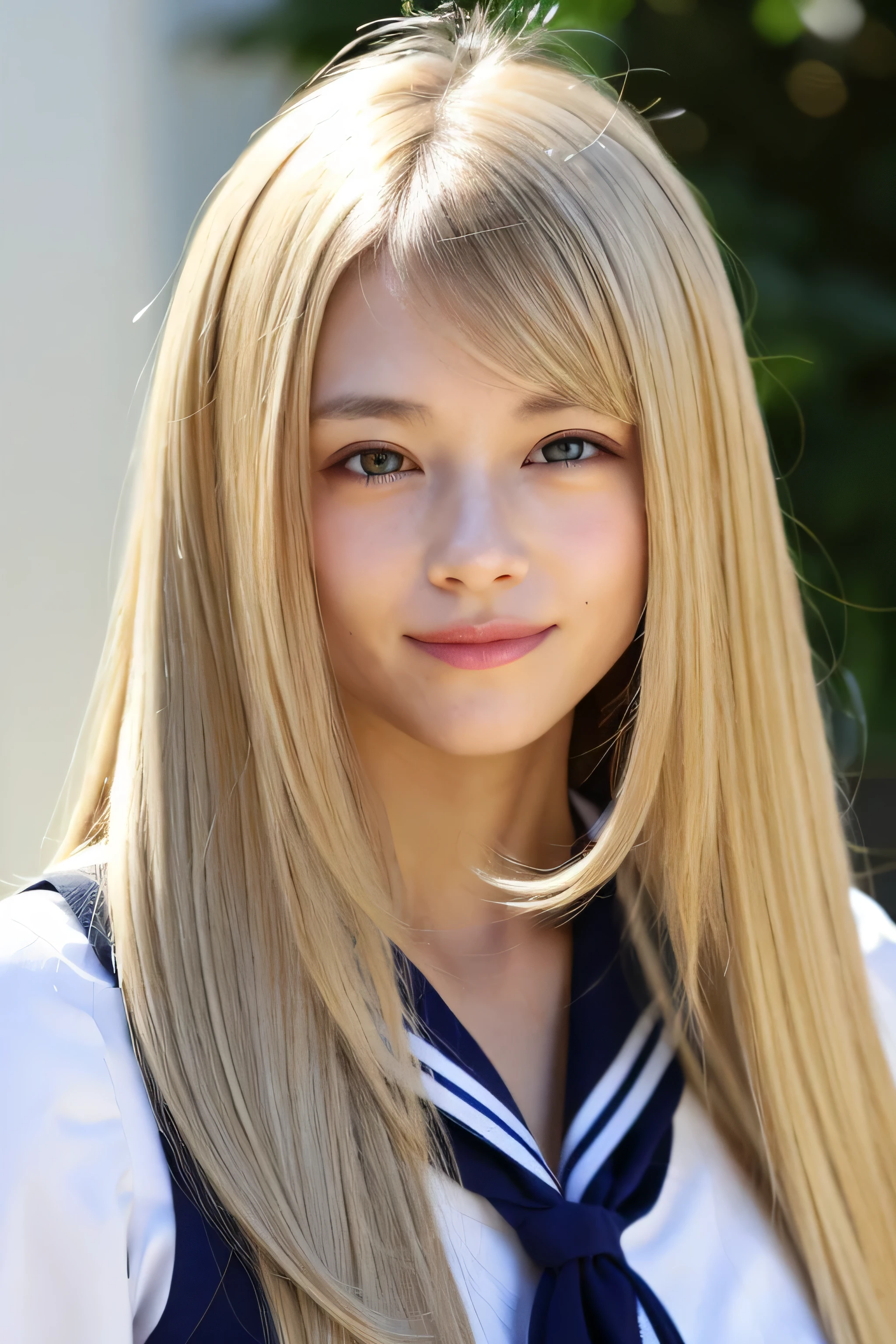 ((highest quality)), ((masterpiece)), (be familiar with), perfect face (1 girl) (French) (She is 12 years old and the cutest middle school girl in France.)((highest quality)), ((masterpiece)), (become familiar with), perfect face arafed woman with long blonde hair long golden shiny hair,Golden silky hair, Straight blonde hair, long blonde straight hair, Perfect silky straight hair, Straight blonde hair, long blonde hair, her hair is long and straight, detailed long blonde hair (Big breasts as big as dodgeballs 1.4) (big breasts 1.4) (Super long hair down to the ankles) neat bangs The neatly trimmed bangs are princess cut and cover the entire forehead.. bright red lips fine hands fine fingers five fingers Sexy professional make up beautiful japanese girl face, Japanese facial features, with long hair shiny long hair, long golden shiny hair, long and straight golden hair, her hair is long and straight, super long hair girl, silky hair, long blonde hair, silky hair, Long flat hair, Silky texture, with long hair, Long flowing blonde hair, thin and shiny hair Detailed white beautiful human body anatomically correct skin detailed eyes detailed mouth the corners of the mouth rise slightly (lips are thin) blushing face front view laugh with your mouth wide open (sailor suit) (The location is a maid cafe) (looking at the viewer) (Eyebrows are dark brown in color) Please cover your entire body from head to ankles.