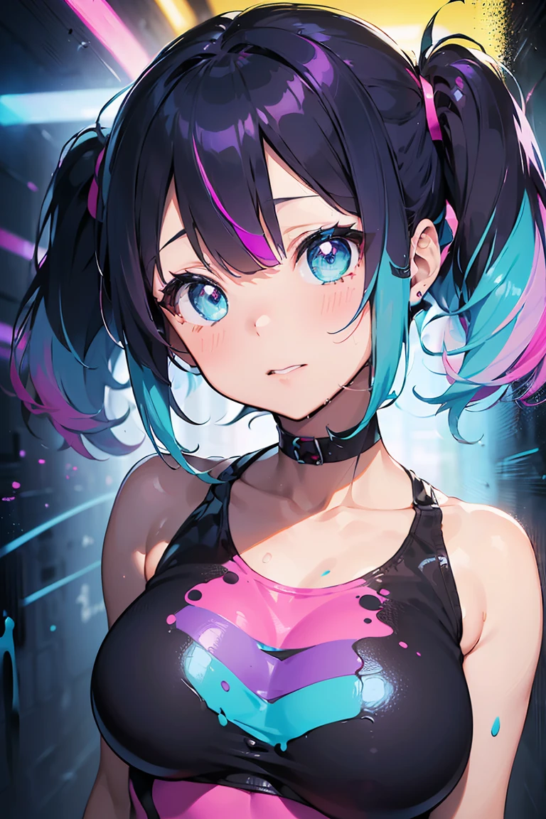 ((Adult costumes)), Black cat, ((Round eyes)), Troubled face, Anime Girls , Latest Trend Fashion, (Big Breasts:1.3), ((wonderful:1.3, Perfect Eyes ,Beautiful and exquisite, レインボーは超Get used to itなディープレッドターコイズの目を輝かせます:1.1, Gradient Eye:1, Beautiful Get used to it eyes:1, Symmetrical eyes:1, Big Eye Highlights:1.2)), blush, In a psychedelic room, ((((White skin: 1.5, White skin, Very bright body)))), Visual Tranceのイラスト, Visual Trance, psychedelic art style, Neon Color Theme, (((masterpiece))), (Complex), 8K, Highest quality, (Visual Strength: 1.5),
(((liquid paint hair:1.1))) ,(((Neon black hair | Neon pink hair | Neon blue hair | Neon Aqua Hair | Purple Hair | Fuchsia colored hair | Fluorescent blue hair | Amethyst Hair | Neon Hair | Bright pink hair :1.5))), ((I drew、Defying Gravity,Strong current),(Paint splashes:1.3), (Shiny Hair: 1.3), (Bright colors), Dynamic pose, Embarrassing,in the center,Scale to fit,Three-part method, Liquid Coating Stop,
Colorful background, The rest of the colorful theme, Splash paint play, Beautiful light, Colorful light particles,High contrast in clothing, Color Splash, Color Drawing Wall, Complex Get used to it, Exposure Blending, High resolution, (Graffiti art),more_Get used to it:0.5,