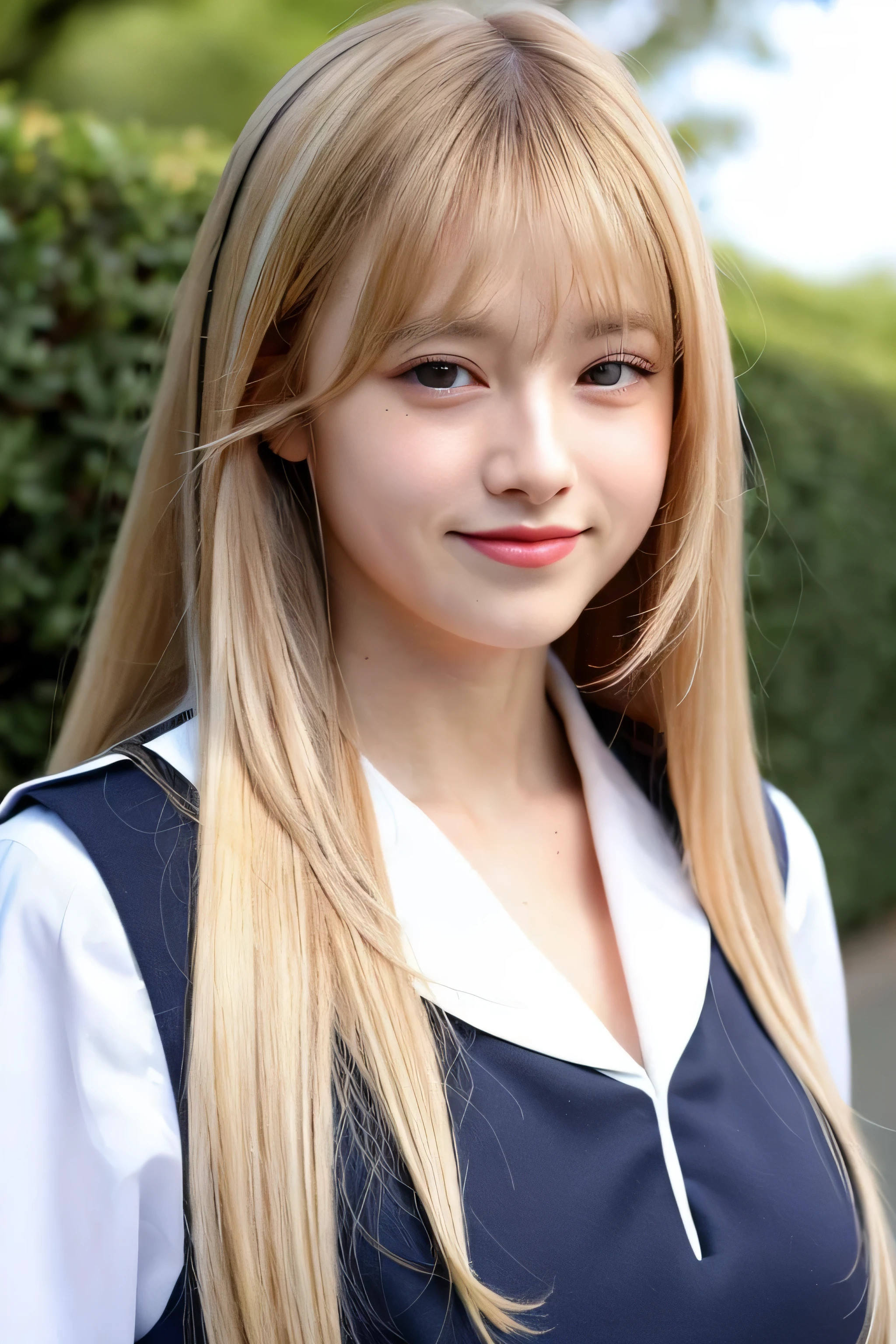 ((highest quality)), ((masterpiece)), (be familiar with), perfect face (1 girl) (Englishman) (She is and the cutest middle schoonce.)((highest quality)), ((masterpiece)), (become familiar with), perfect face arafed woman with long blonde hair long golden shiny hair,Golden silky hair, Straight blonde hair, long blonde straight hair, Perfect silky straight hair, Straight blonde hair, long blonde hair, her hair is long and straight, detailed long blonde hair (Big breasts as big as dodgeballs 1.4) (big breasts 1.4) (Super long hair down to the ankles) neat bangs The neatly trimmed bangs are princess cut and cover the entire forehead.. bright red lips fine hands fine fingers five fingers Sexy professional make up beautiful japanese girl face, Japanese facial features, with long hair shiny long hair, long golden shiny hair, long and straight golden hair, her hair is long and straight, super long hair girl, silky hair, long blonde hair, silky hair, Long flat hair, Silky texture, with long hair, Long flowing blonde hair, thin and shiny hair Detailed white beautiful human body anatomically correct skin detailed eyes detailed mouth the corners of the mouth rise slightly (lips are thin) blushing face front view laugh with your mouth wide open (sailor suit) (The location is a maid cafe) (looking at the viewer) (Eyebrows are dark brown in color) Please cover your entire body from head to ankles.