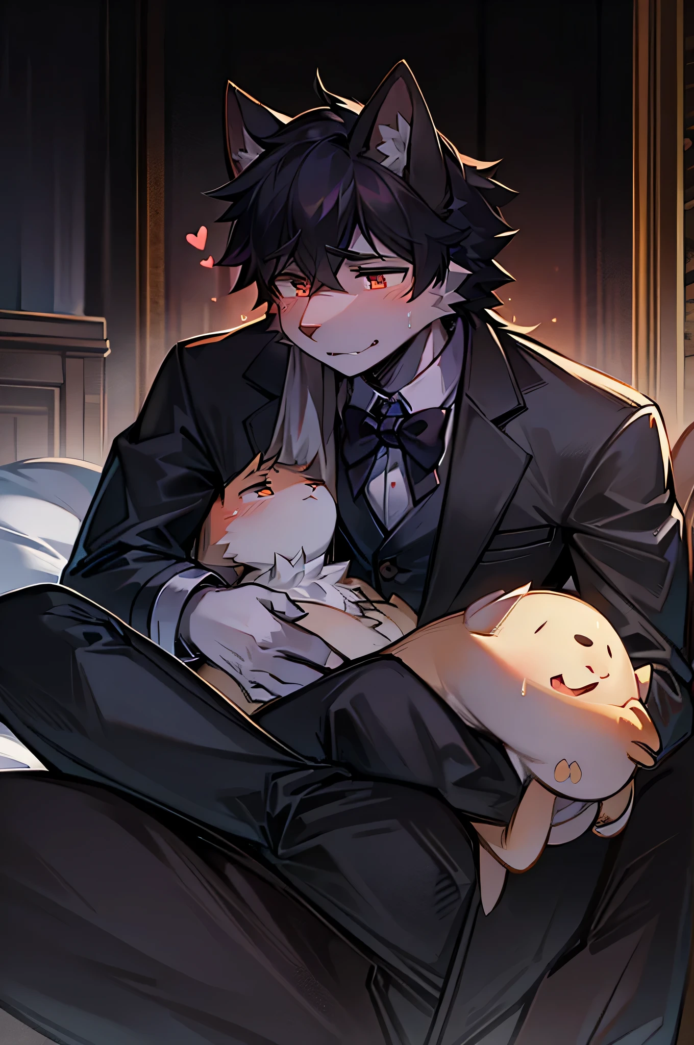 make a gentlemen with an posessive aura but loves cat and cuddles but hes shy,cute,funny, and quite
