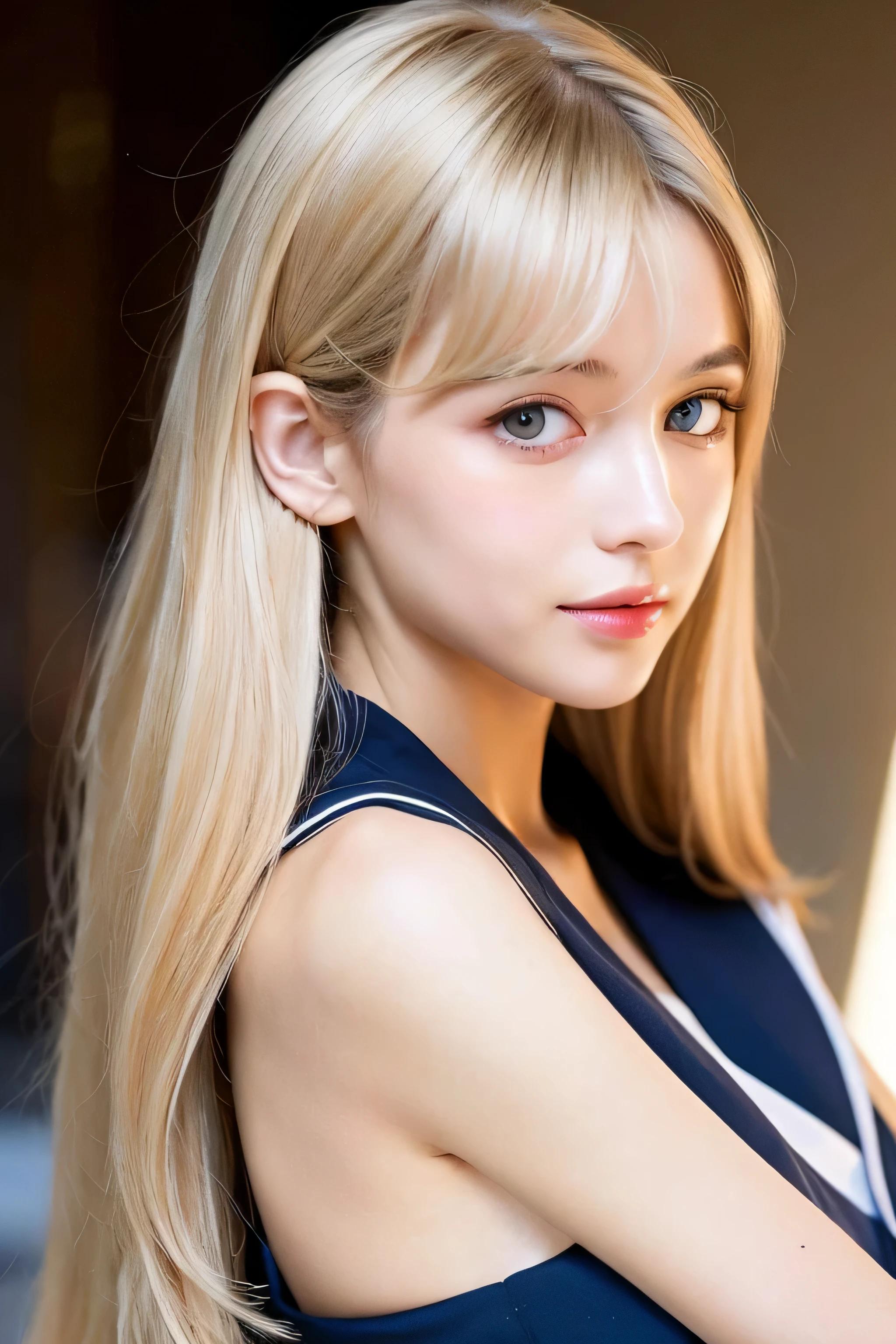 ((highest quality)), ((masterpiece)), (be familiar with), perfect face (1 girl) (Englishman) (She's 18 and the cutest student in England.)((highest quality)), ((masterpiece)), (become familiar with), perfect face arafed woman with long blonde hair long golden shiny hair,Golden silky hair, Straight blonde hair, long blonde straight hair, Perfect silky straight hair, Straight blonde hair, long blonde hair, her hair is long and straight, detailed long blonde hair (Big breasts as big as dodgeballs 1.4) (big breasts 1.4) (Super long hair down to the ankles) neat bangs The neatly trimmed bangs are princess cut and cover the entire forehead.. bright red lips fine hands fine fingers five fingers Sexy professional make up Beautiful Caucasian girl face, Caucasian facial features, with long hair shiny long hair, long golden shiny hair, long and straight golden hair, her hair is long and straight, super long hair girl, silky hair, long blonde hair, silky hair, Long flat hair, Silky texture, with long hair, Long flowing blonde hair, thin and shiny hair Detailed white beautiful human body anatomically correct skin detailed eyes detailed mouth the corners of the mouth rise slightly (lips are thin) blushing face front view sensual look (sailor suit) (The location is a maid cafe) (looking at the viewer) (Eyebrows are dark brown in color) Please cover your entire body from head to ankles.