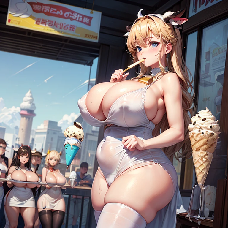 we say,25 years old,(((huge breasts)),cow dress,open chest,((covered by spilled milk)),((put a white ice cream stick between your breasts)),thick white ice cream stick、camel toe、huge tit、nipple puff、cleavage、Plump、Super big breasts、super big butt、Lots of milk